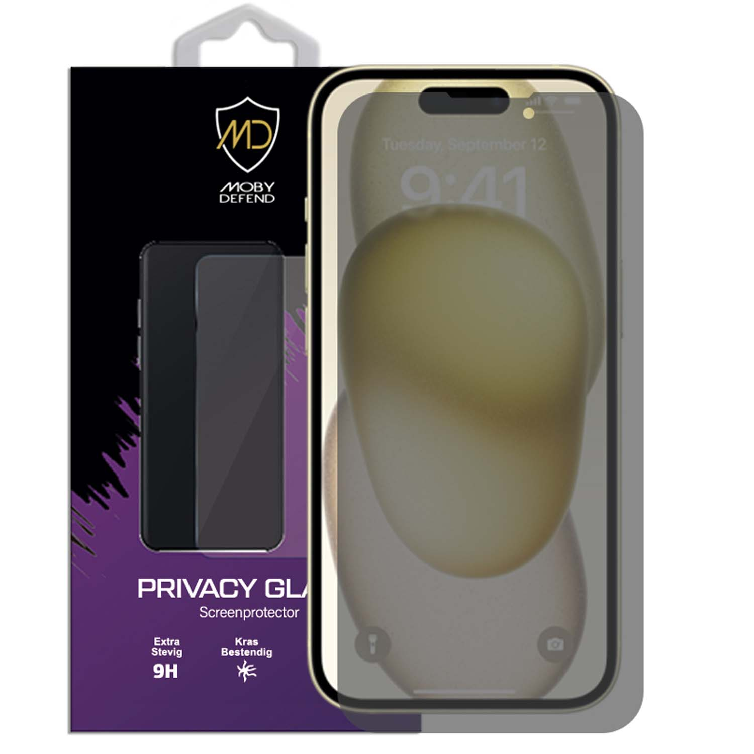 Un protecteur d'écran de confidentialité pour un téléphone, avec une horloge sur l'écran du téléphone.