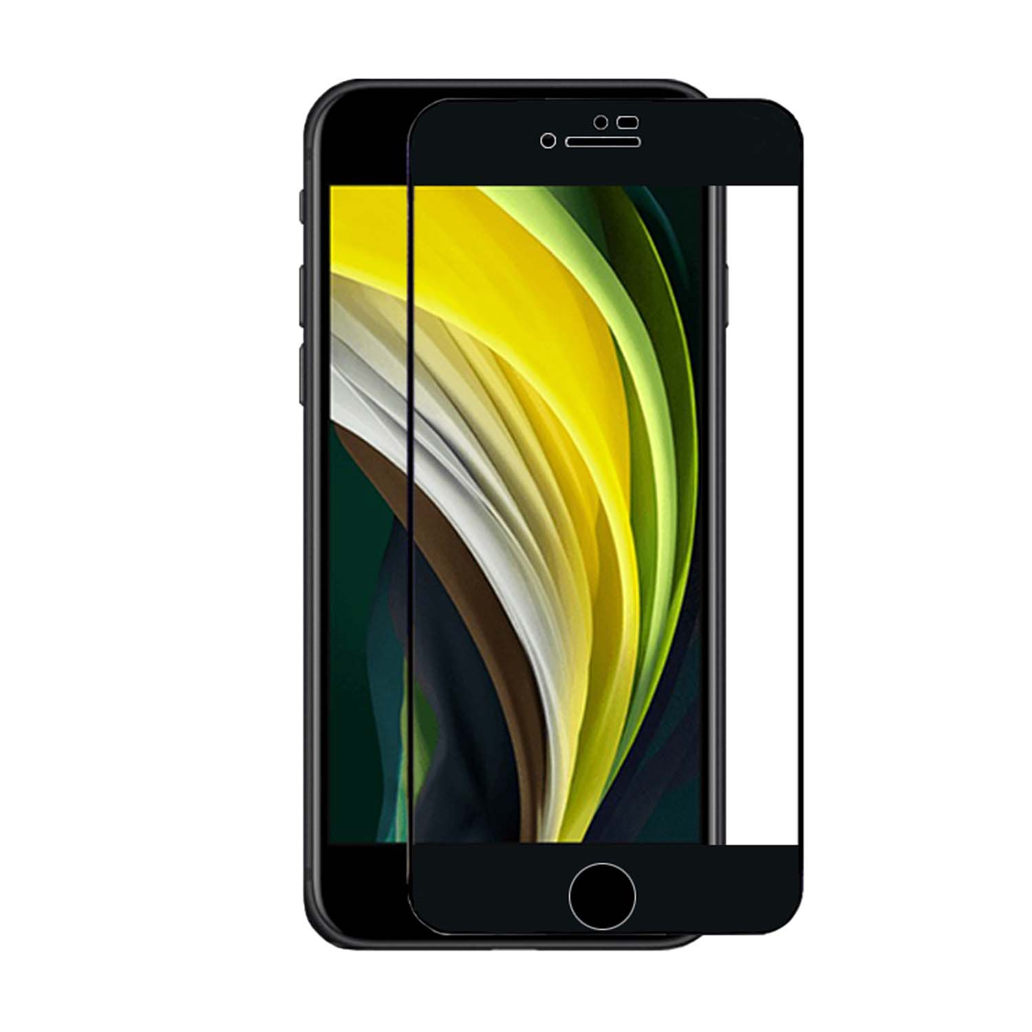 Black smartphone with screen protector applied. The protector is clear and covers the screen.