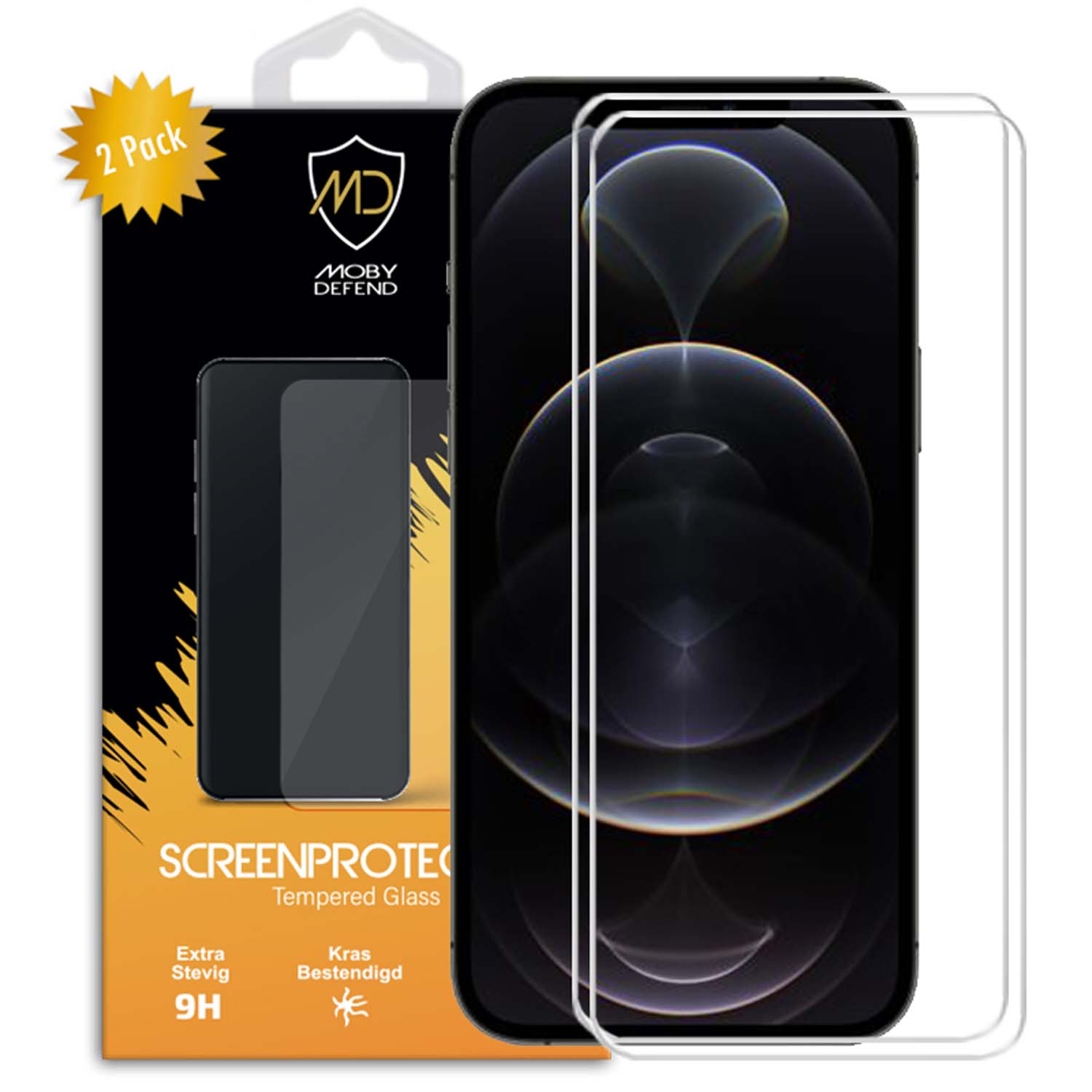 Un téléphone avec un protecteur d'écran. L'écran est noir.