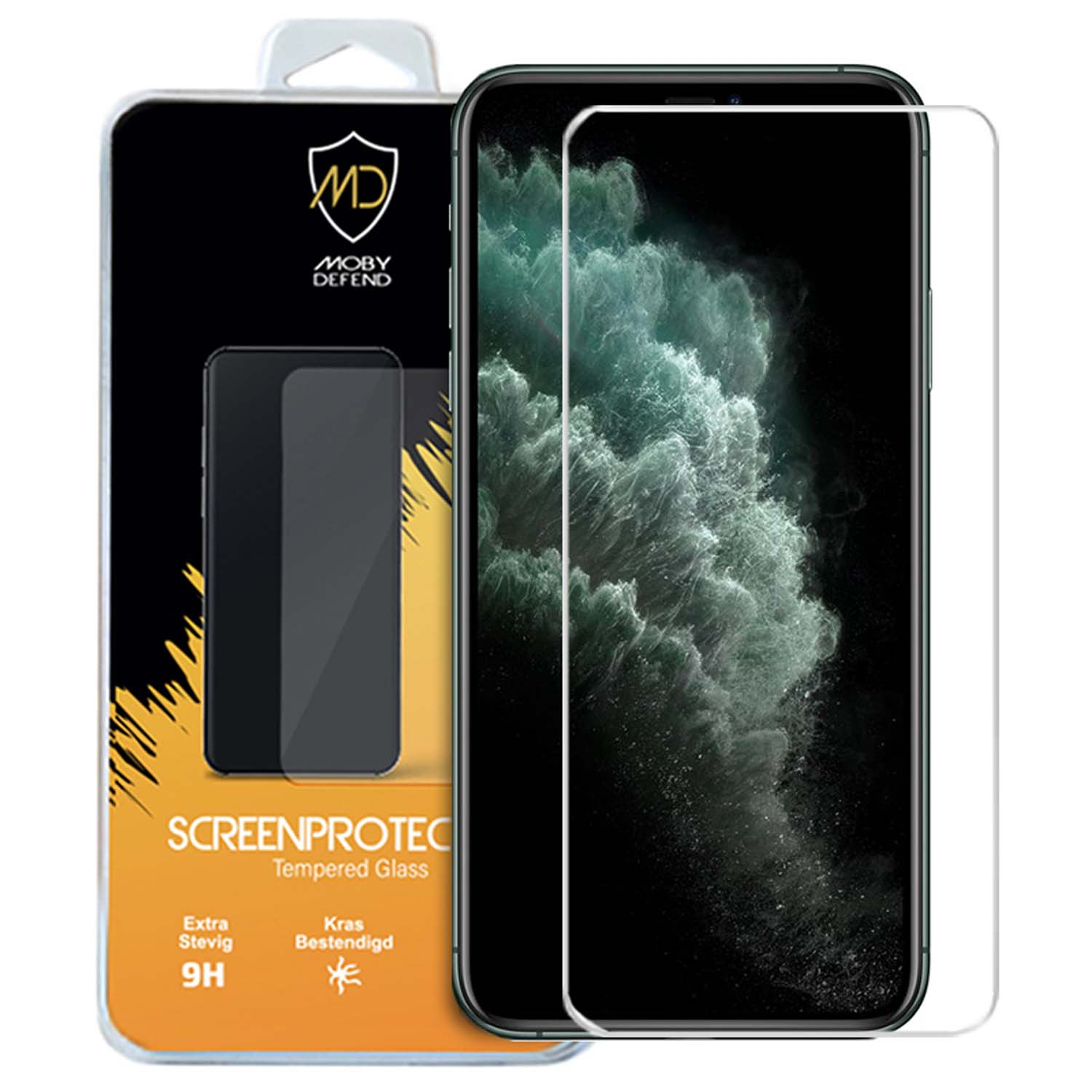 Telefoon met schermbeschermer, met verpakking.