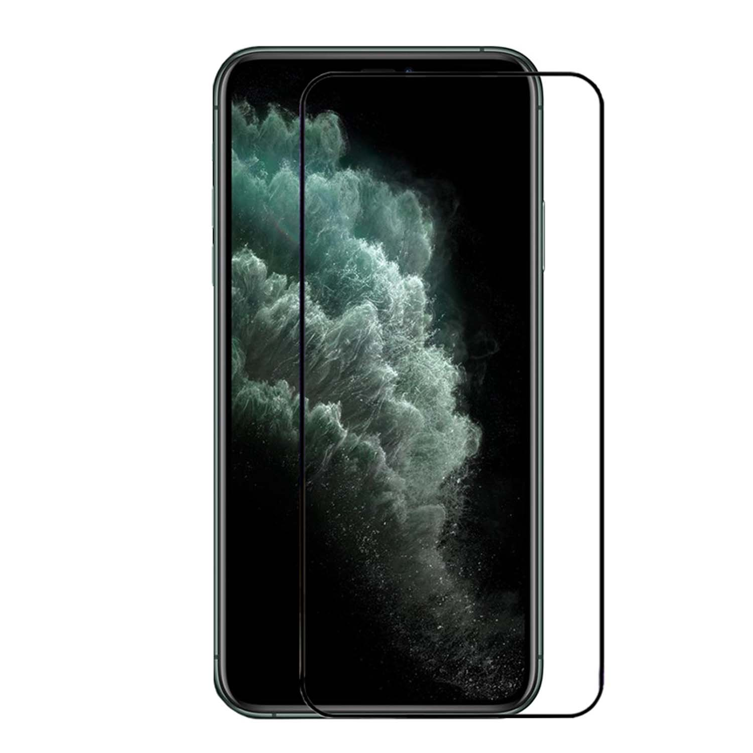 Het telefoonscherm met een schermbeschermer die een wolkachtig blauw ontwerp laat zien.