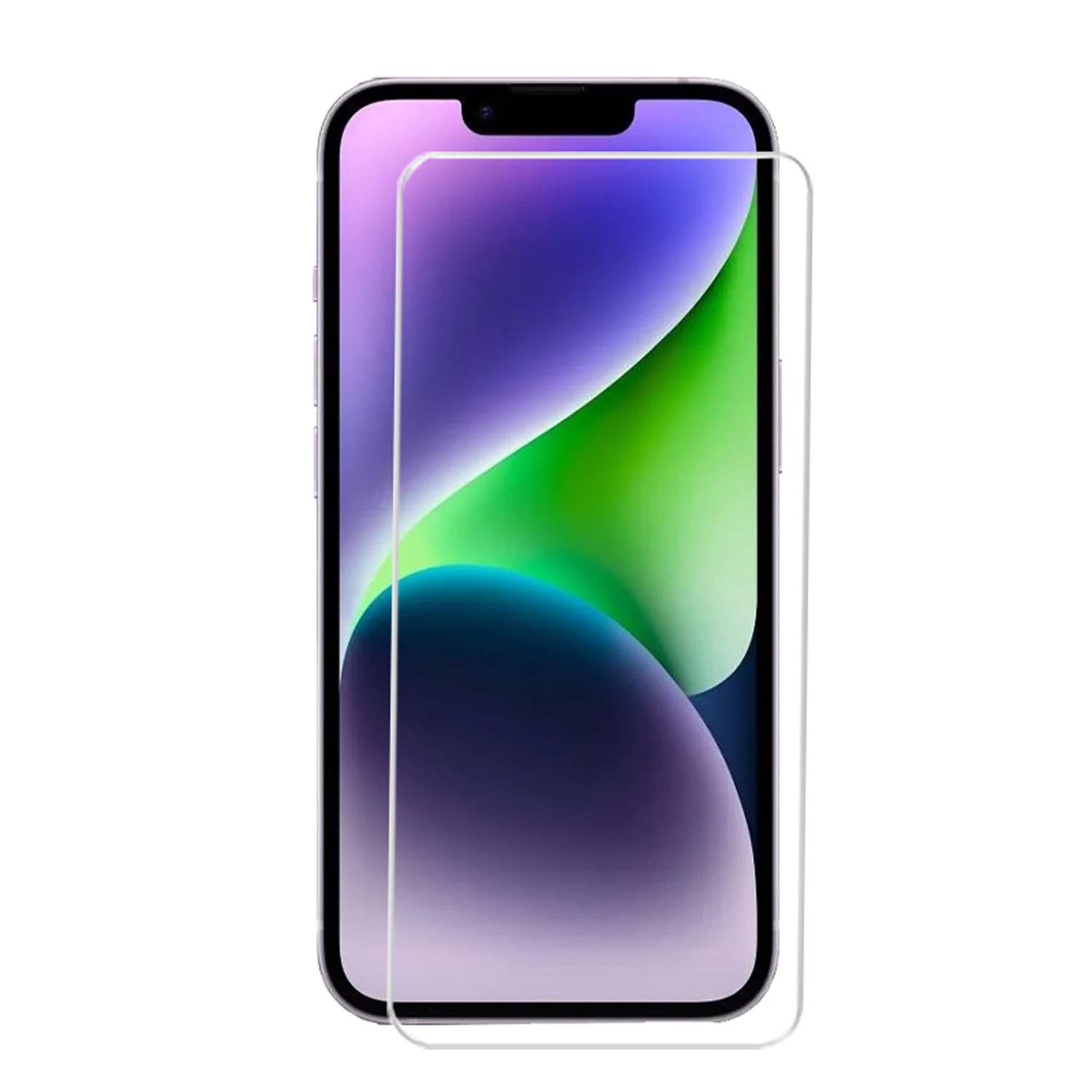 Telefoon met schermbeschermer. Scherm toont een paarse, groene en blauwe gradiënt.