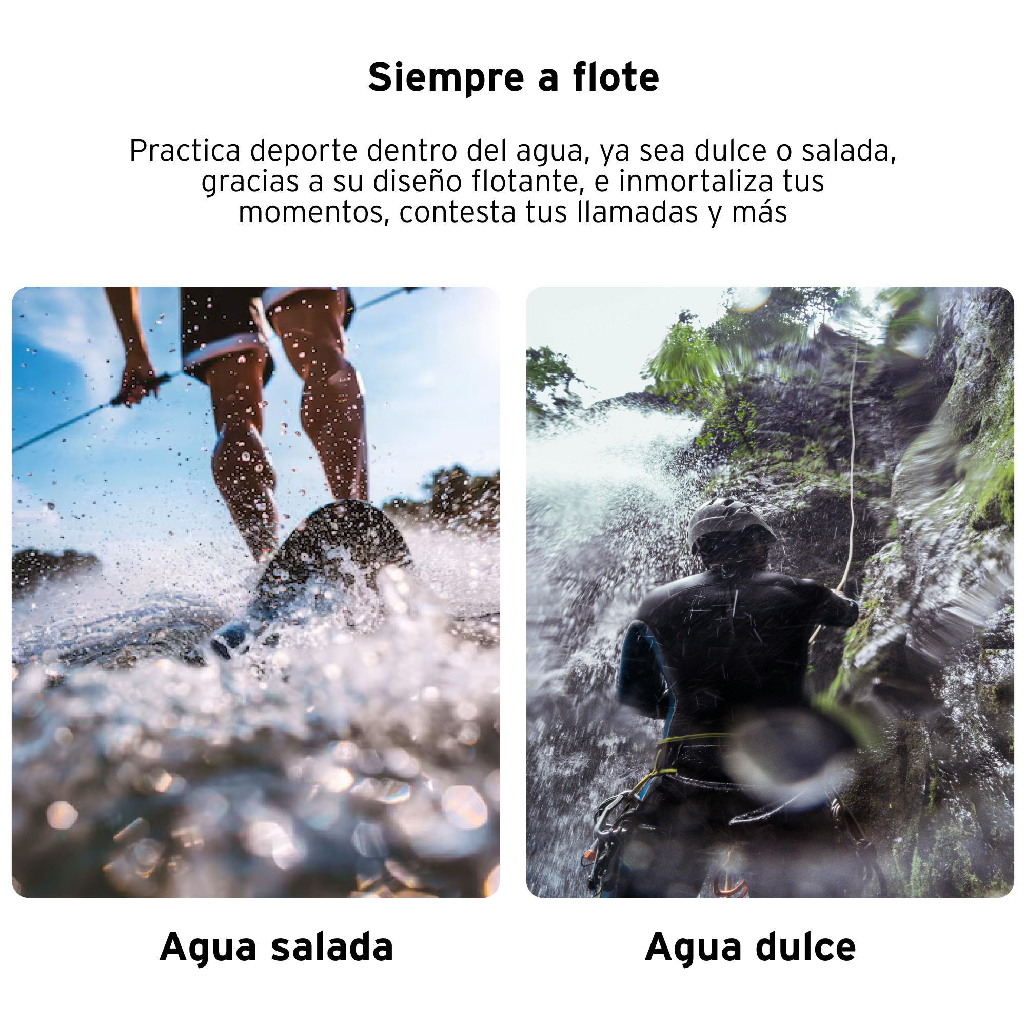 Dos imágenes que muestran actividades acuáticas con texto en español.