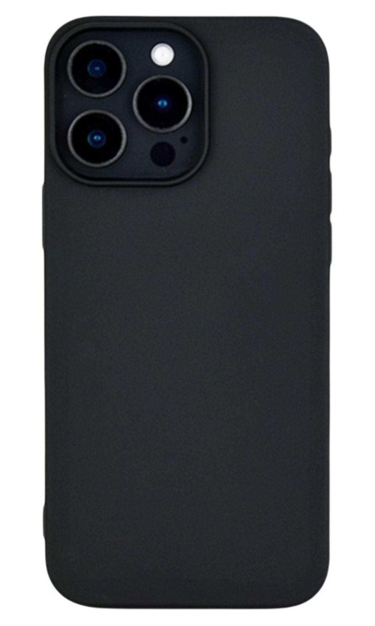 Coque de téléphone noire avec découpes pour appareil photo. Isolé sur fond blanc.