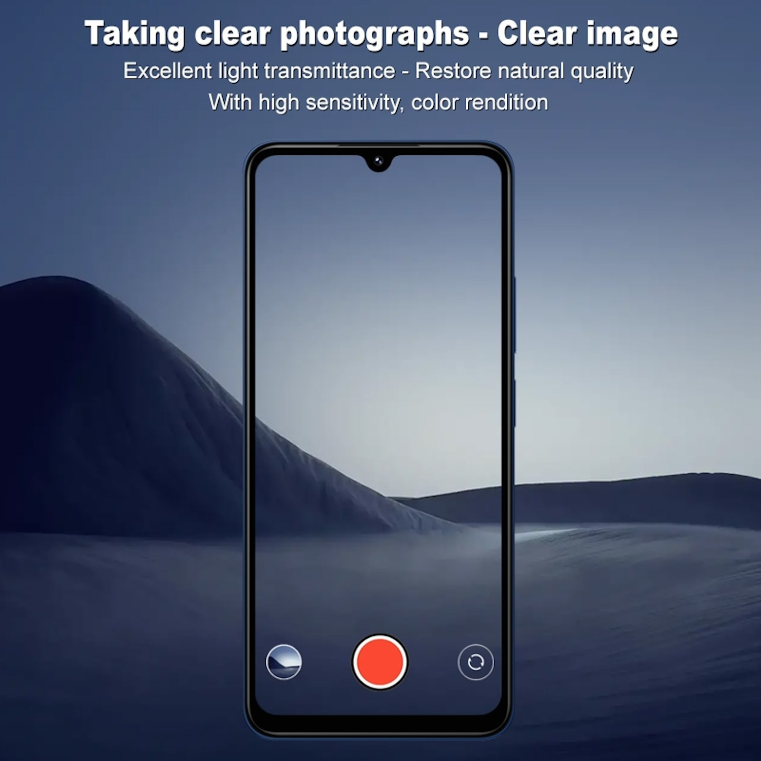 Un telefono con uno schermo che mostra un'interfaccia della fotocamera.
