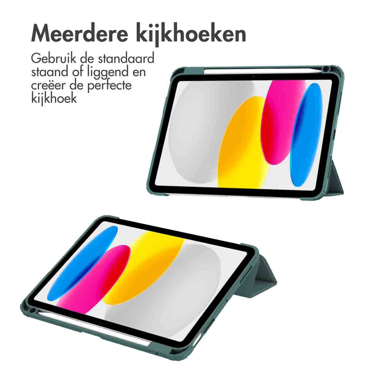 Deux tablettes sur une surface blanche, une en vue paysage, l'autre en angle, toutes deux avec le même écran.