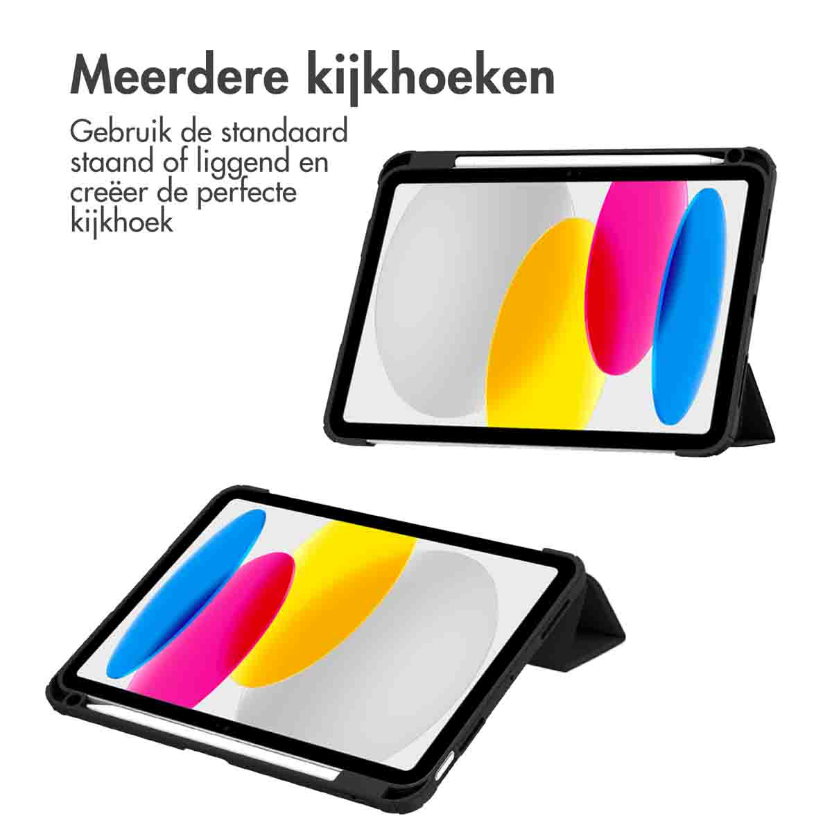 Deux tablettes avec des écrans affichant des graphiques colorés, dans différentes positions angulaires.