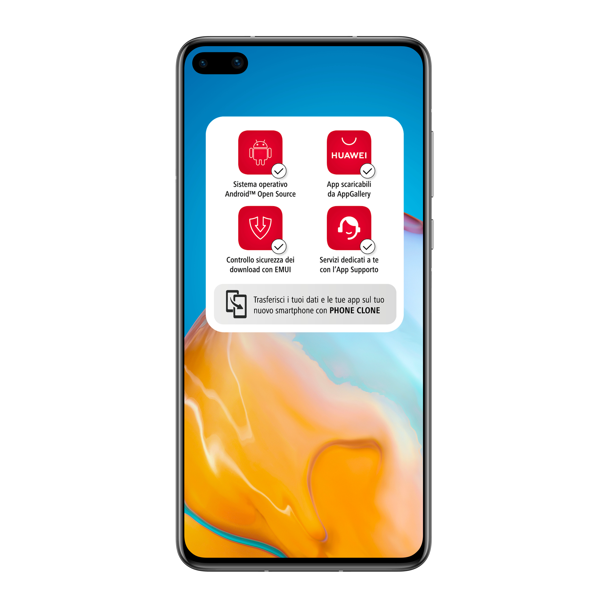 Smartfon wyświetlający interfejs z ikonami aplikacji. Telefon jest w orientacji pionowej.