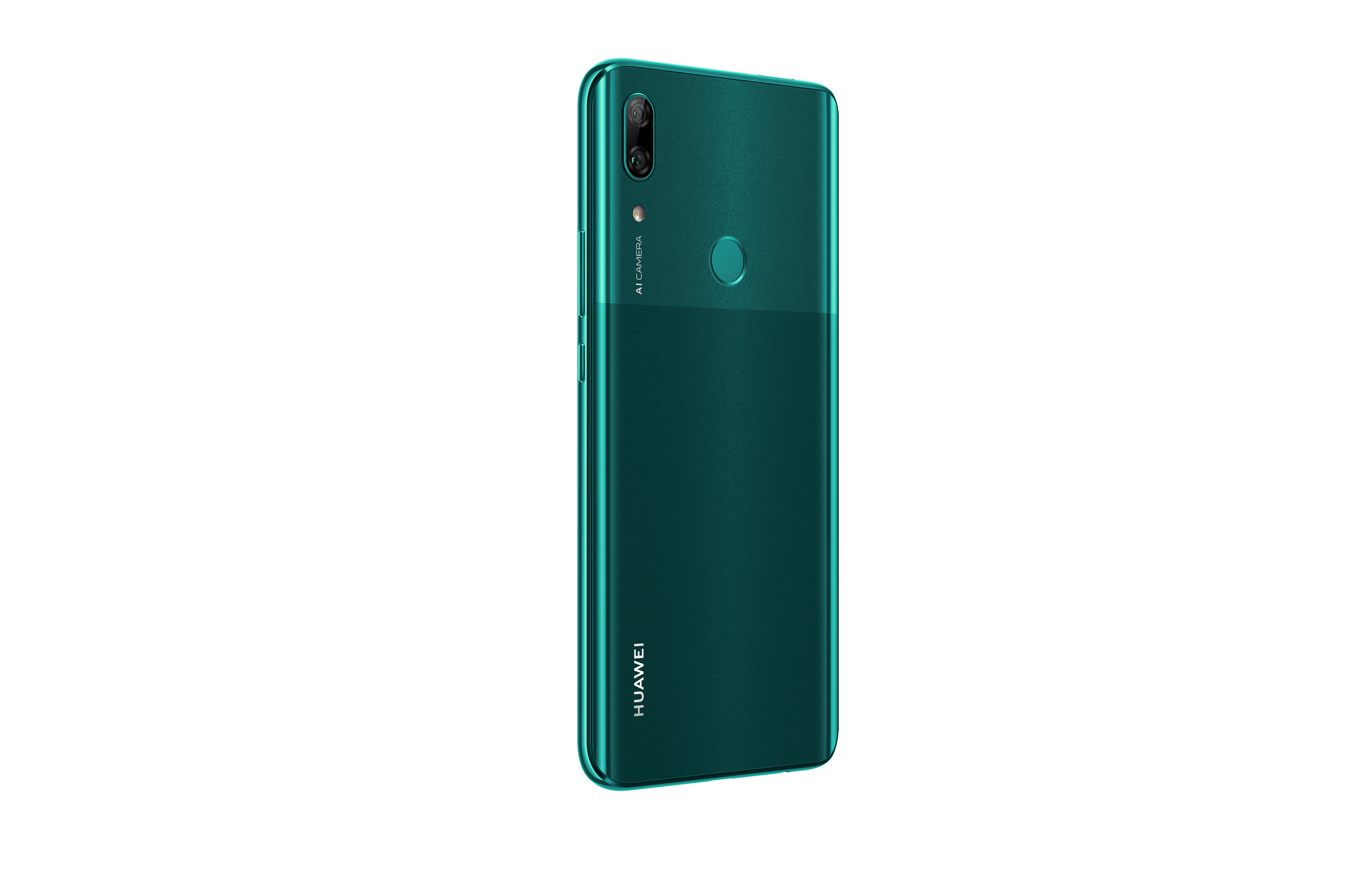 Grünes Huawei-Smartphone. Die Rückseite des Telefons ist mit Kamera und Logo sichtbar.