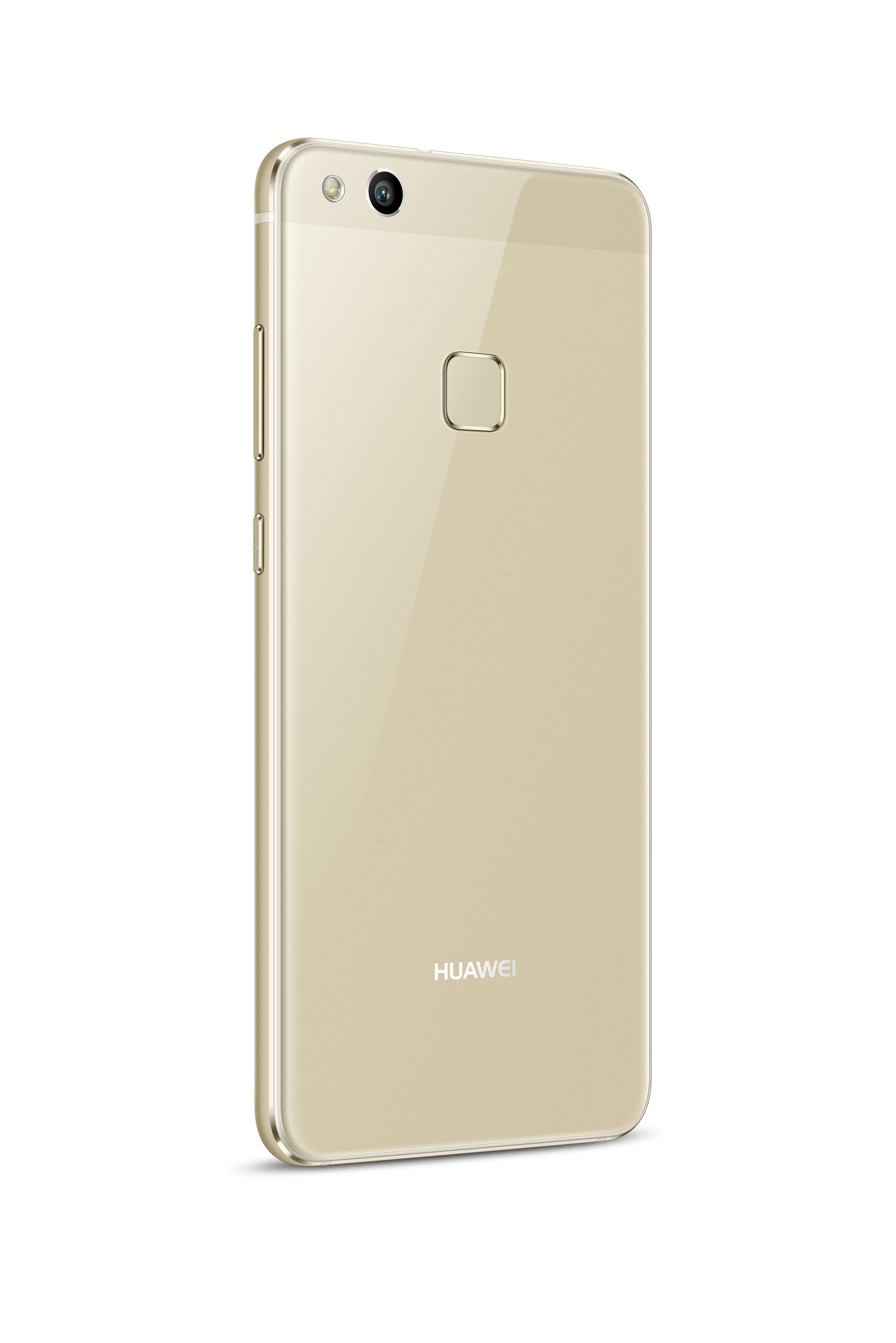 Ein goldenes Smartphone mit Kamera und Fingerabdrucksensor auf der Rückseite.