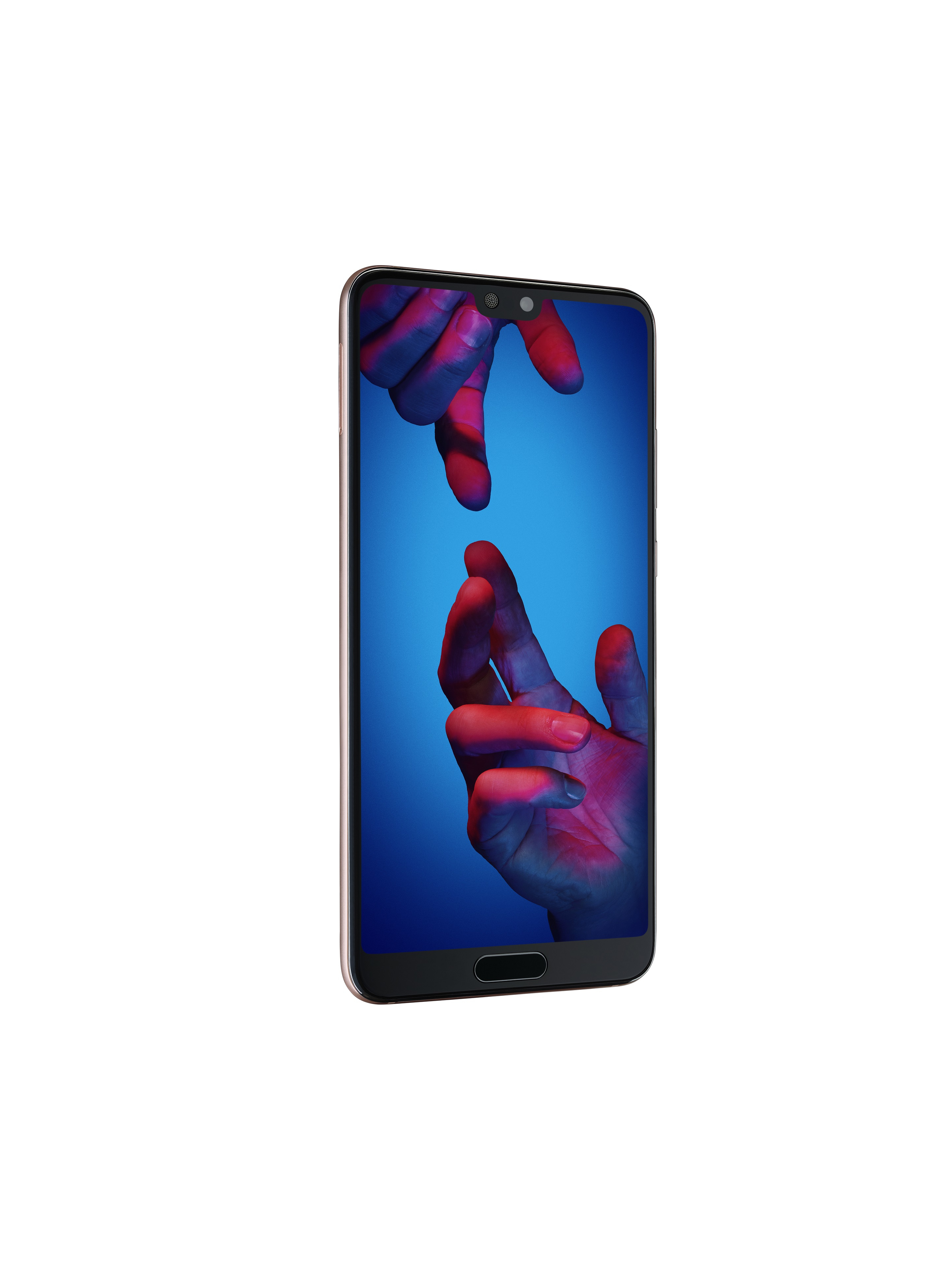 Der Bildschirm eines Smartphones zeigt zwei Hände, die auf einem blauen Farbverlaufshintergrund greifen.
