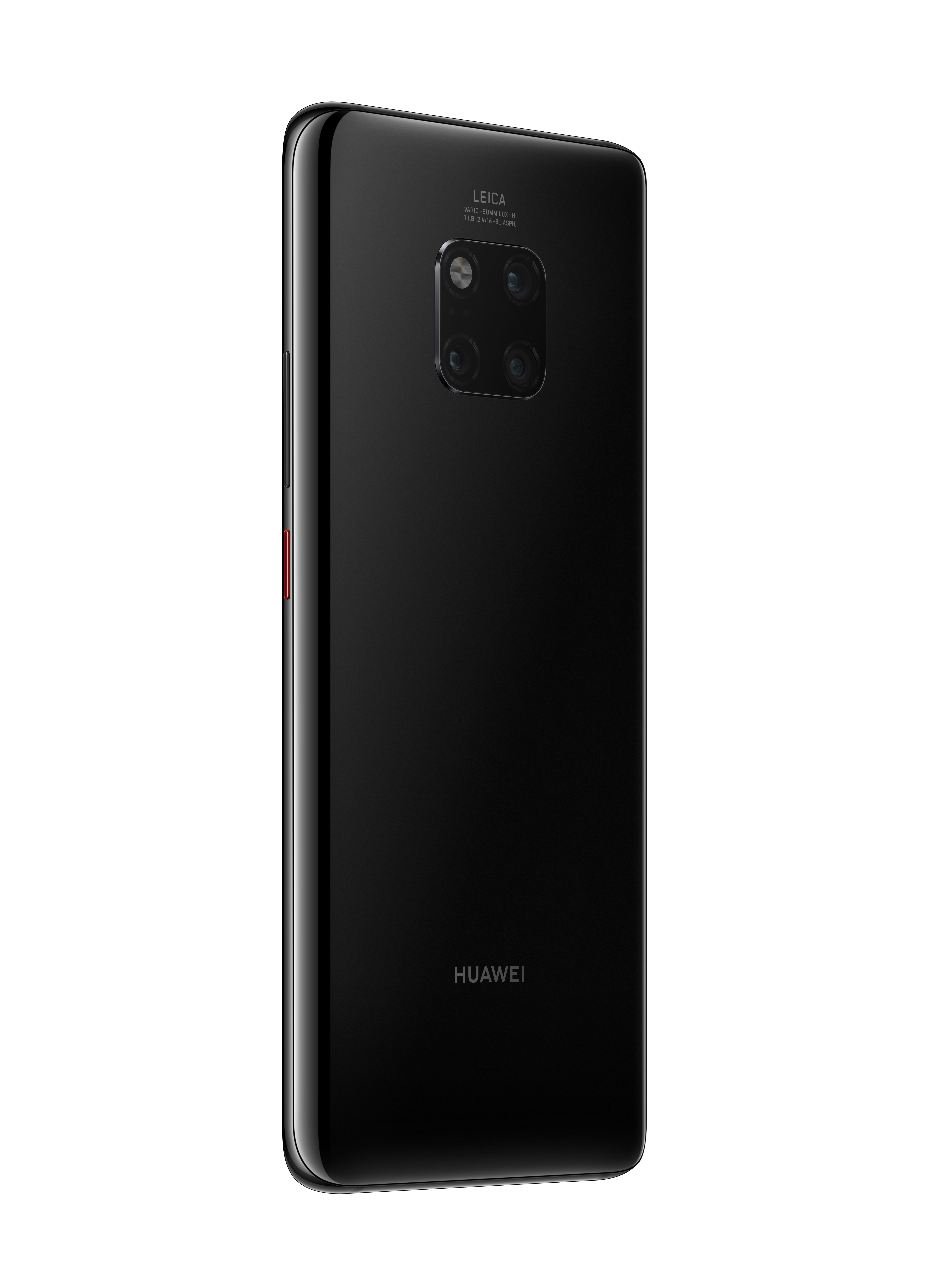 Schwarzes Telefon mit Leica-Kamera. Es ist auf weißem Hintergrund.