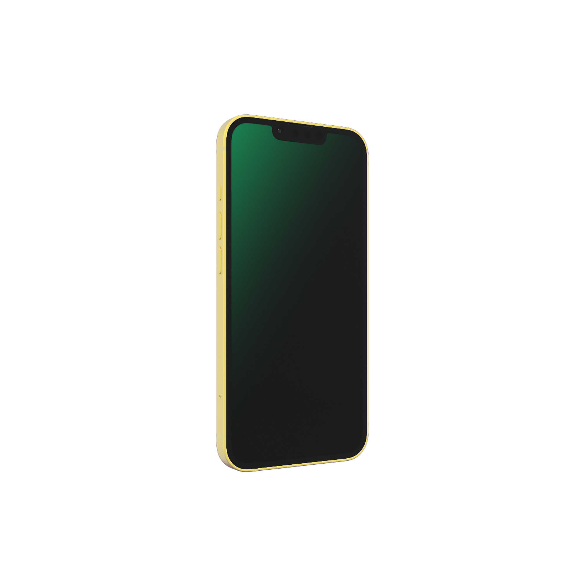 Uno smartphone dorato con schermo verde. Il telefono è leggermente inclinato verso destra.
