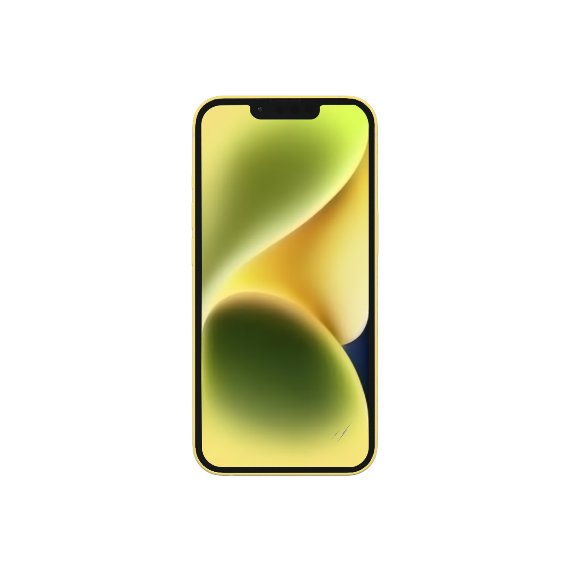 Żółty telefon z zielono-żółtym wyświetlaczem. Ma wcięcie na aparat.
