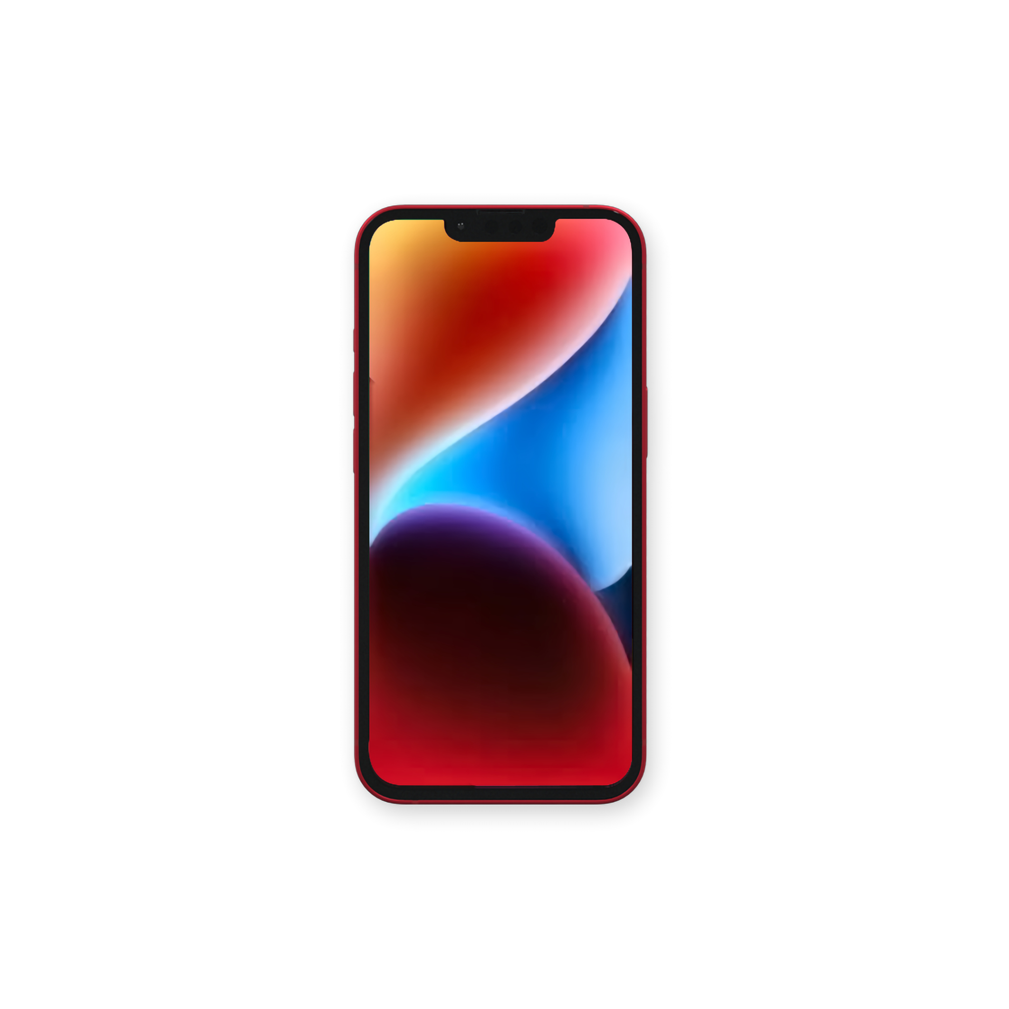 Smartphone rosso con schermo colorato, isolato.