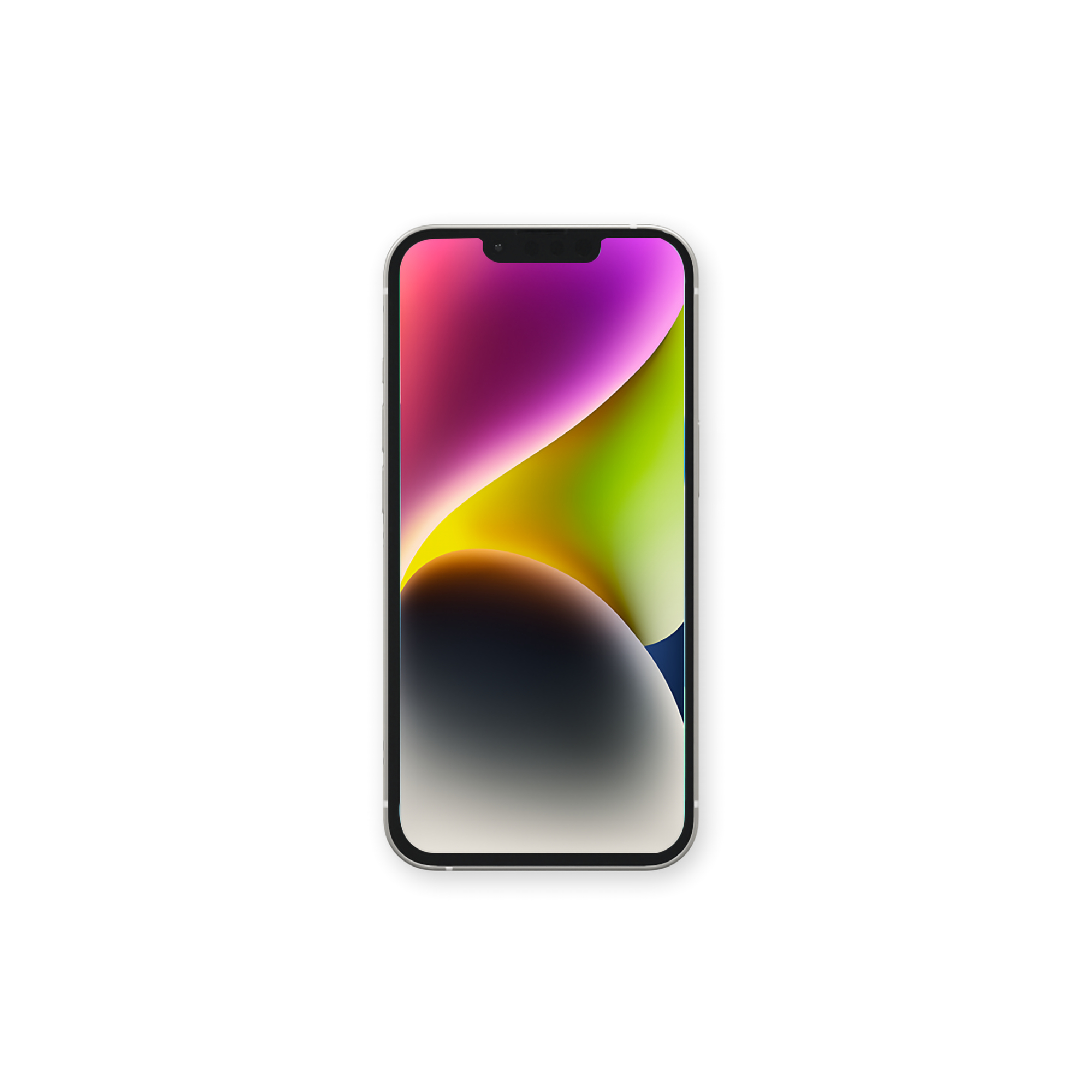 Smartphone argentato con schermo colorato, isolato.