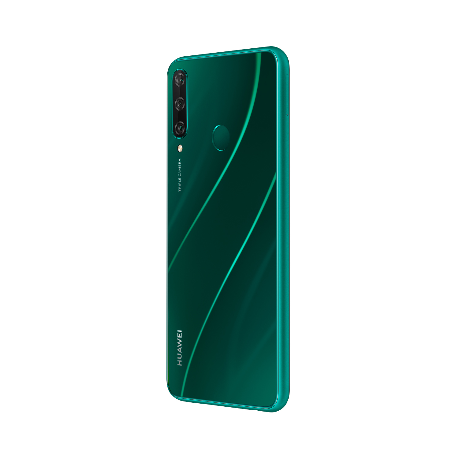 Grünes Huawei-Telefon mit Dreifachkamera und glänzender Rückseite.