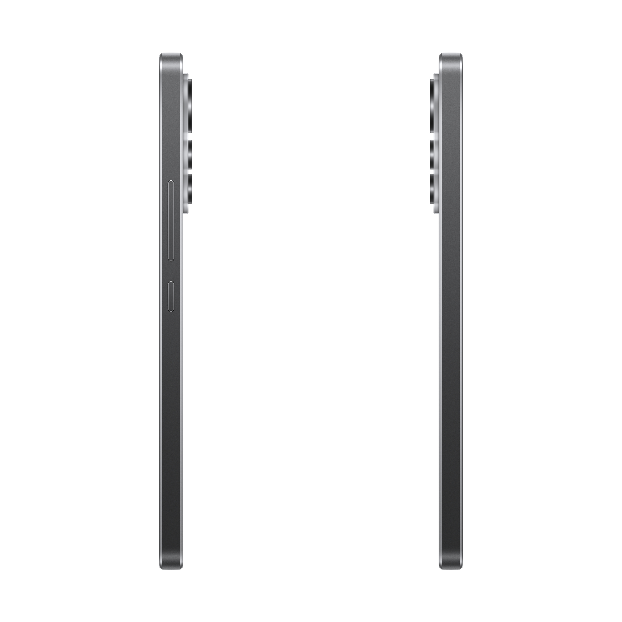 Dwa smartfony obok siebie, pokazujące profil boczny. Szary kolor.