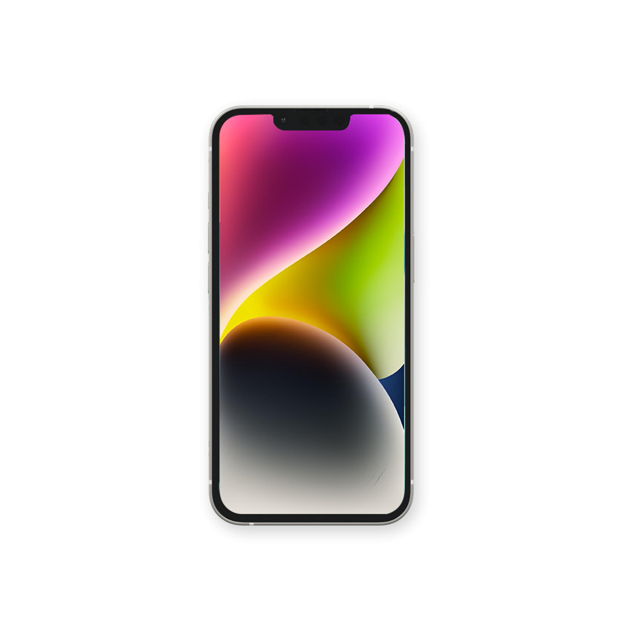 Zilveren iPhone met een kleurrijke abstracte achtergrond op het scherm.