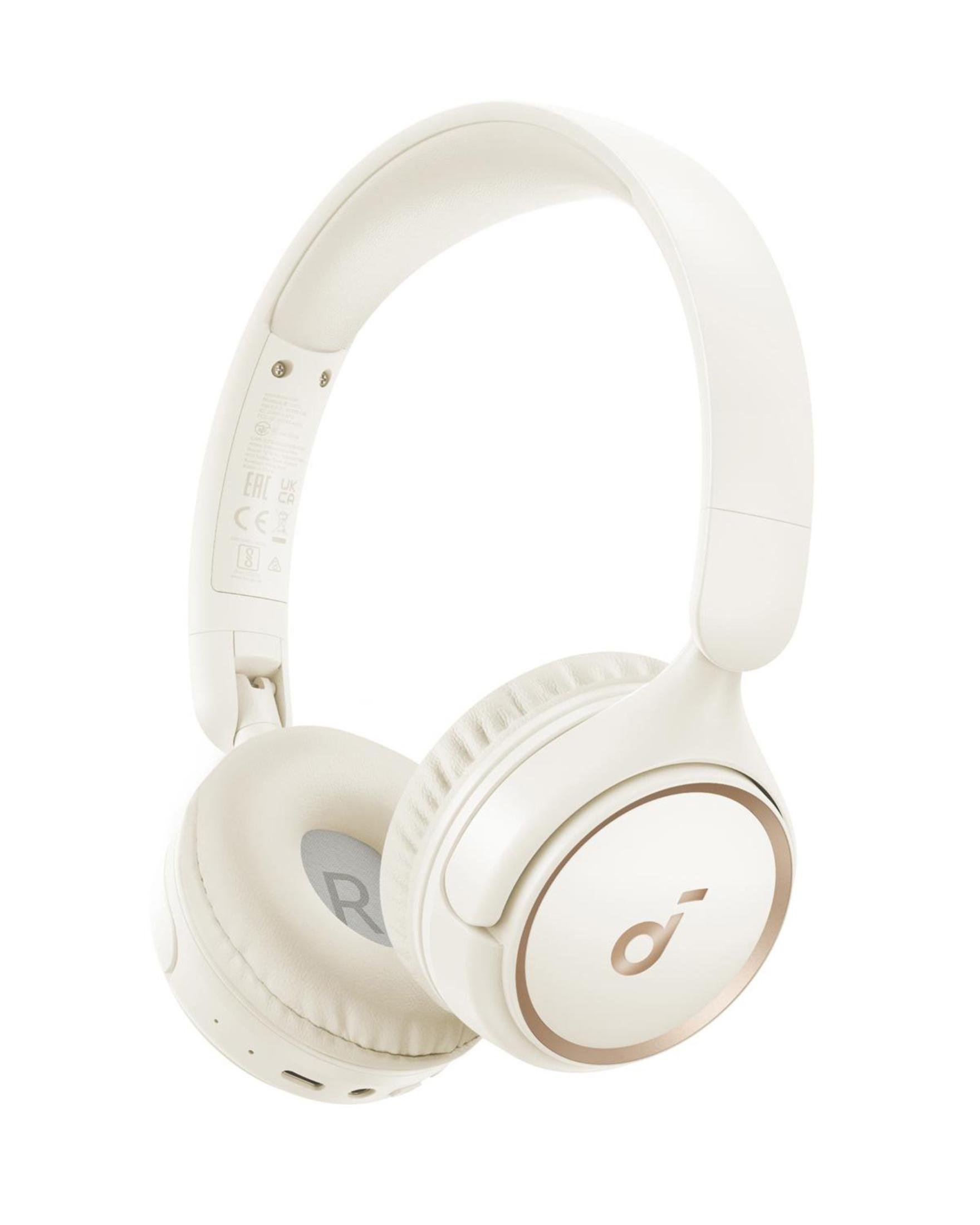 Cuffie Anker bianche, chiuse, su sfondo bianco.