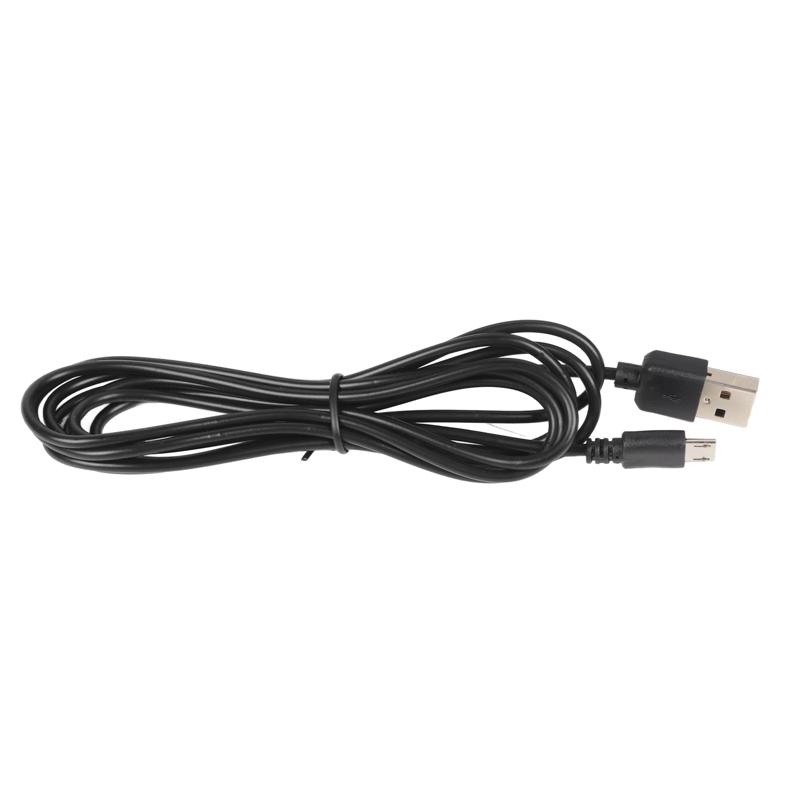 Ein schwarzes USB-Kabel mit einem USB-A-Anschluss an einem Ende und einem Micro-USB am anderen.