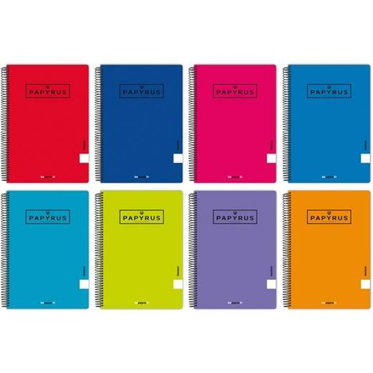 Notizbücher in verschiedenen Farben. Rot, blau, pink, lila, grün, orange und blau.