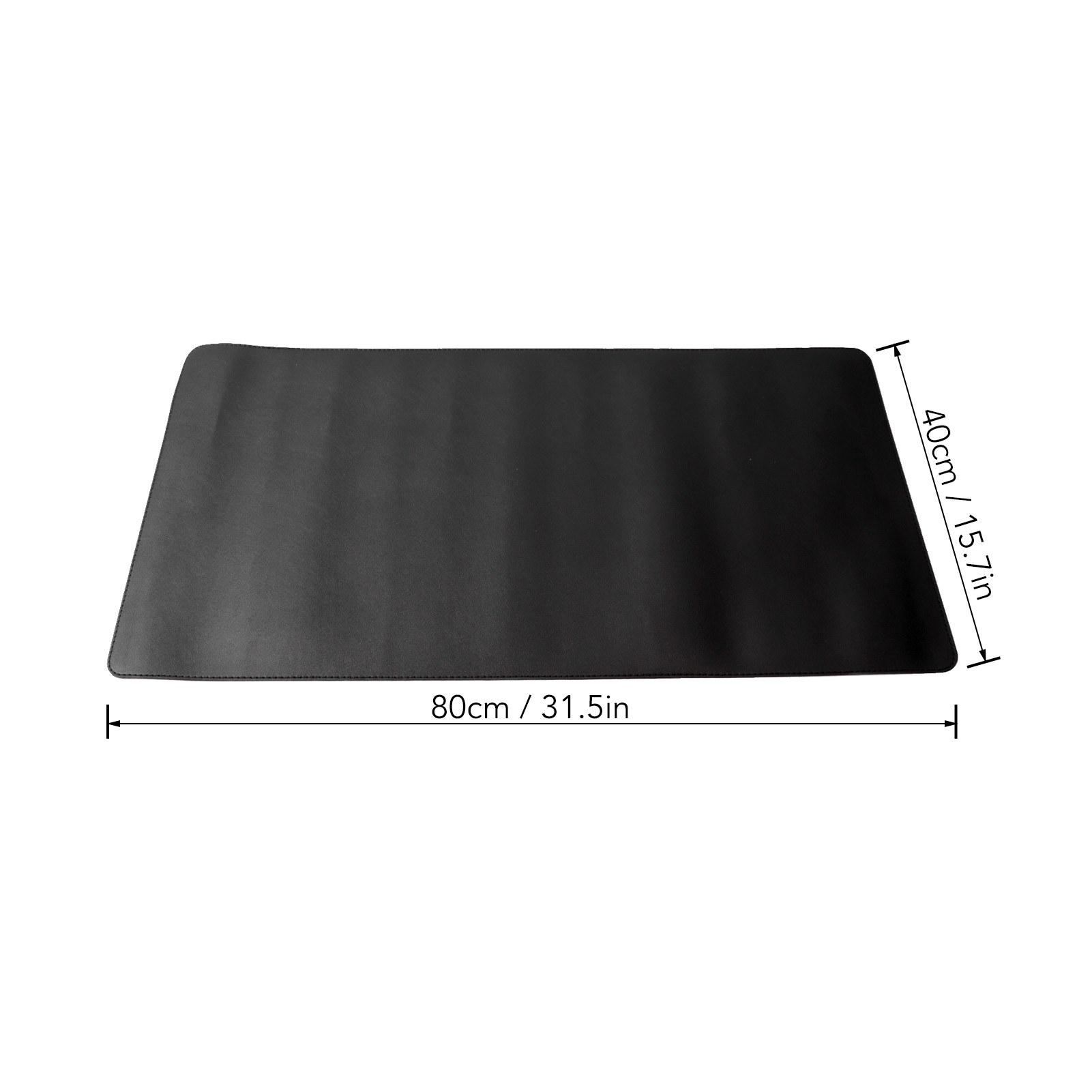 Schwarze Matte mit beschrifteten Abmessungen. Die Matte ist 80 cm x 40 cm groß, was 15,7 Zoll x 31,5 Zoll entspricht.