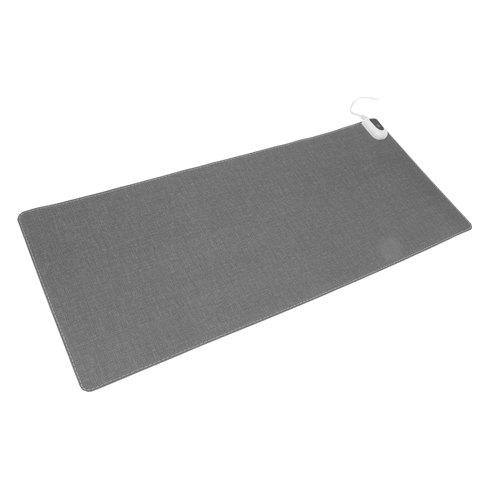 Ein graues Mauspapier mit einer weißen Maus und einem Kabel. Das Pad ist rechteckig.