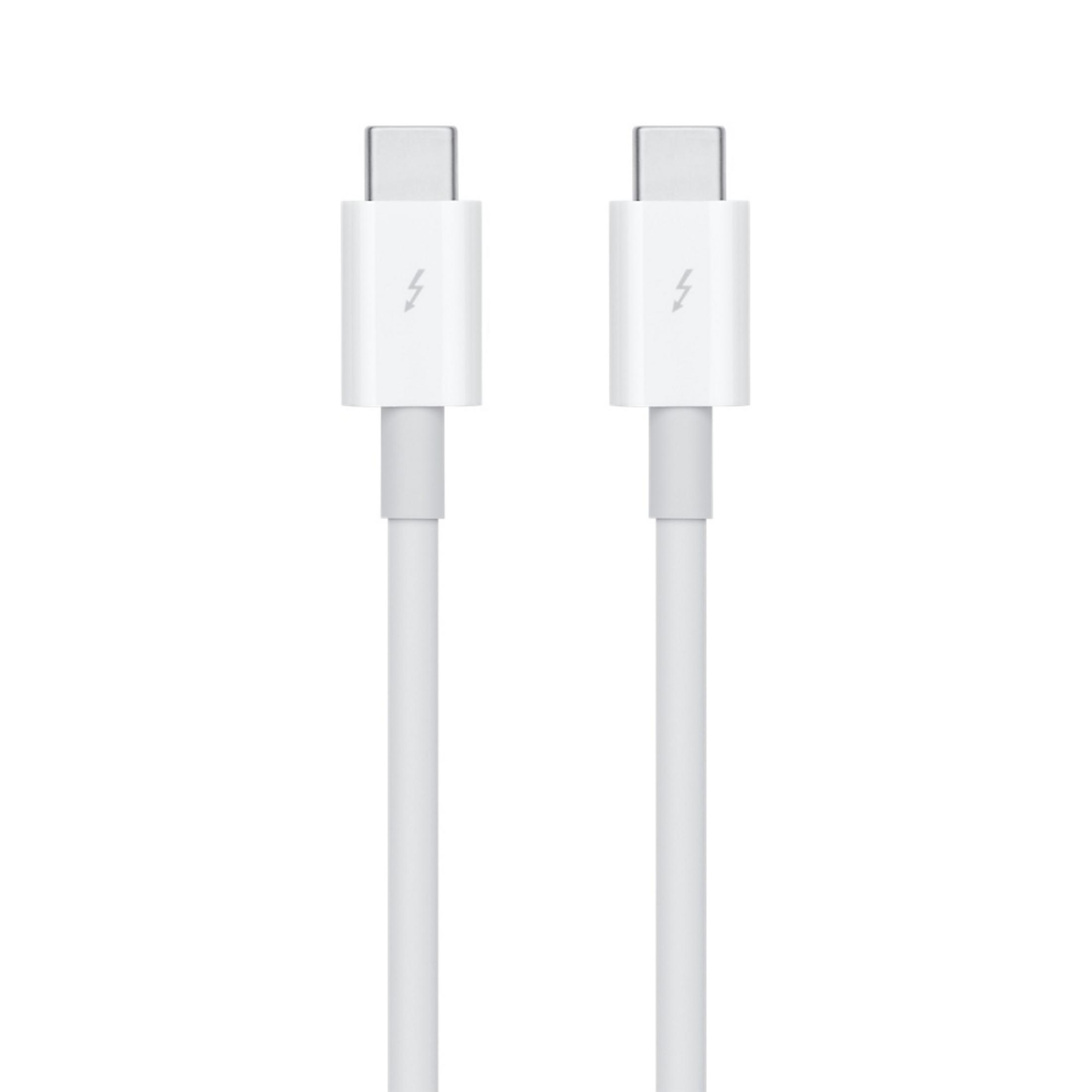 Deux câbles de charge blancs avec connecteurs Lightning. Fond blanc.