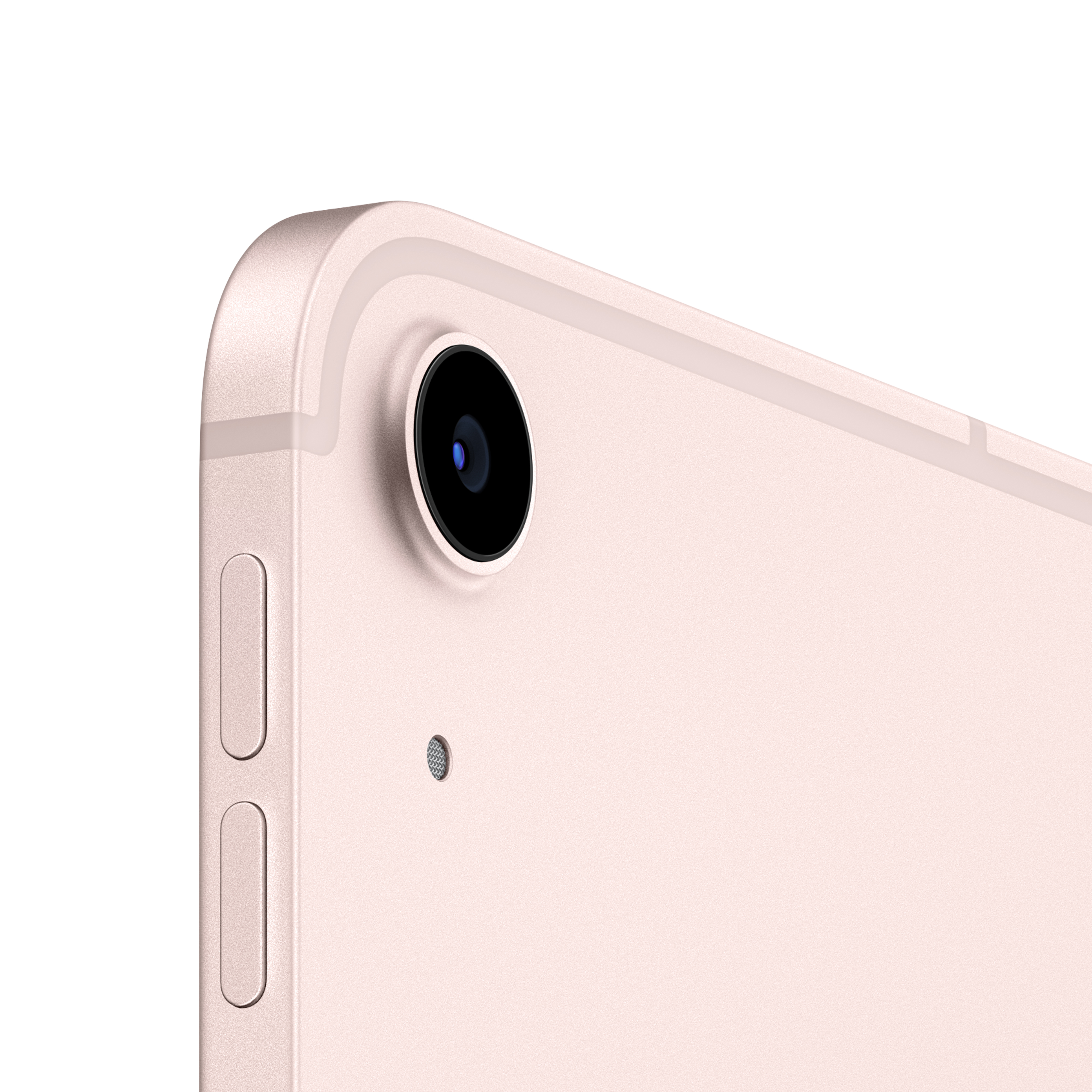 Close-up van een roze tablet hoek met camera en knoppen. Witte achtergrond.
