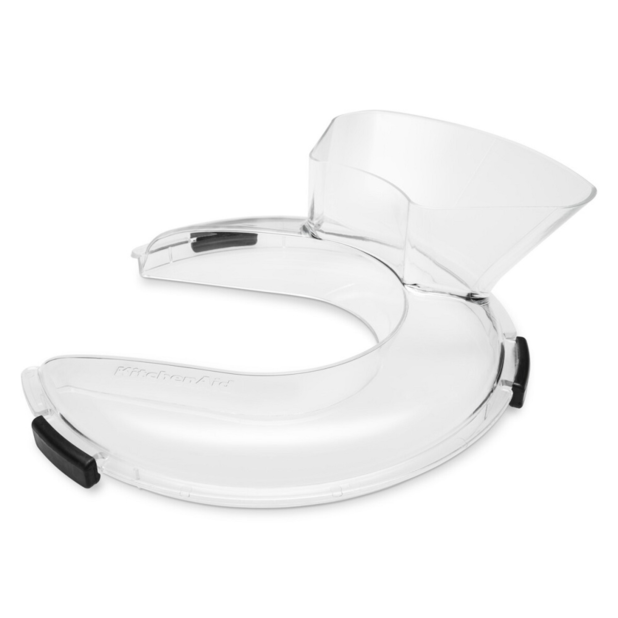 Przezroczysta, zakrzywiona część robota kuchennego KitchenAid z czarnymi akcentami.