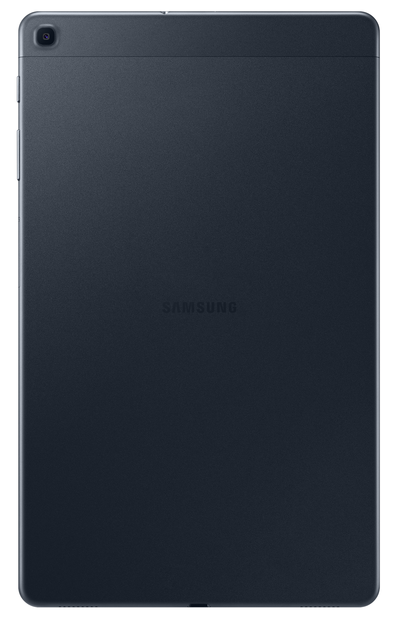 Parte trasera de tableta negra con cámara y el logo de Samsung.