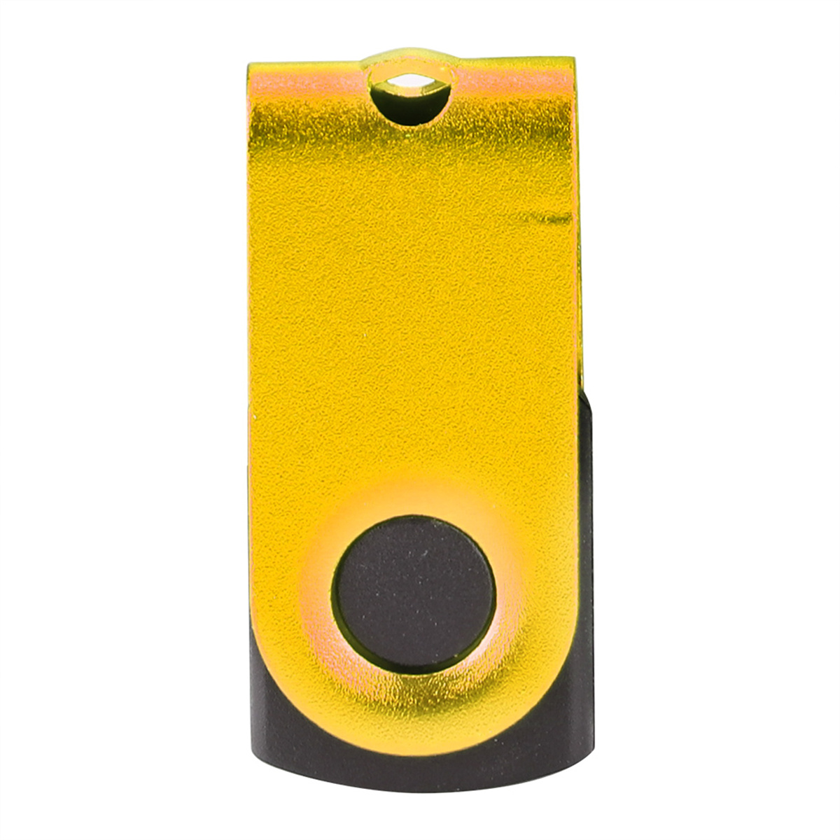 Gelber Metall-USB-Adapter mit schwarzem Boden und einem Loch.