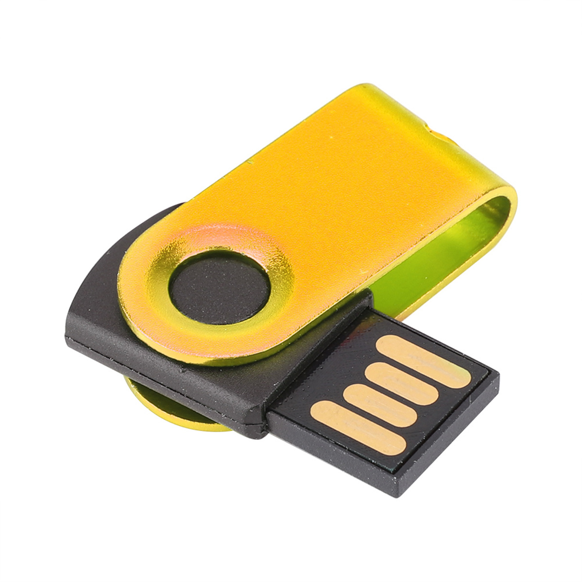 Gelb-schwarzer USB-Stick auf weißem Hintergrund.