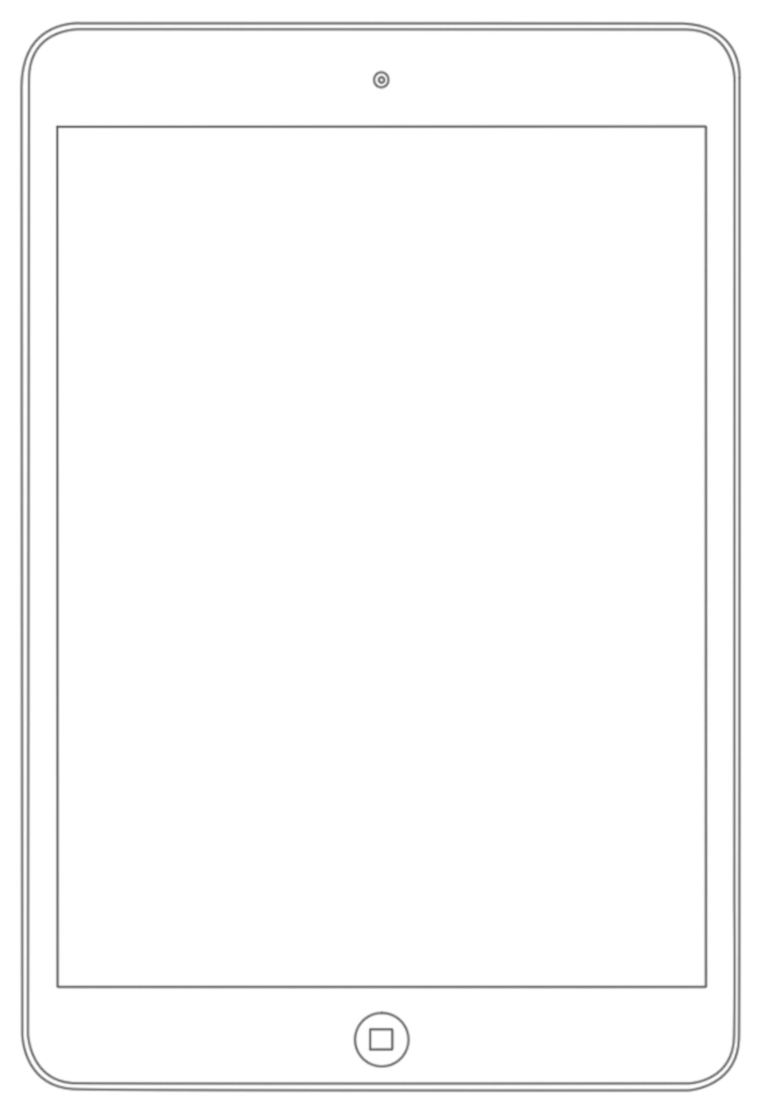 Weiße Tablet-Umrisse, Vorderansicht. Einfaches Design mit einer Taste.