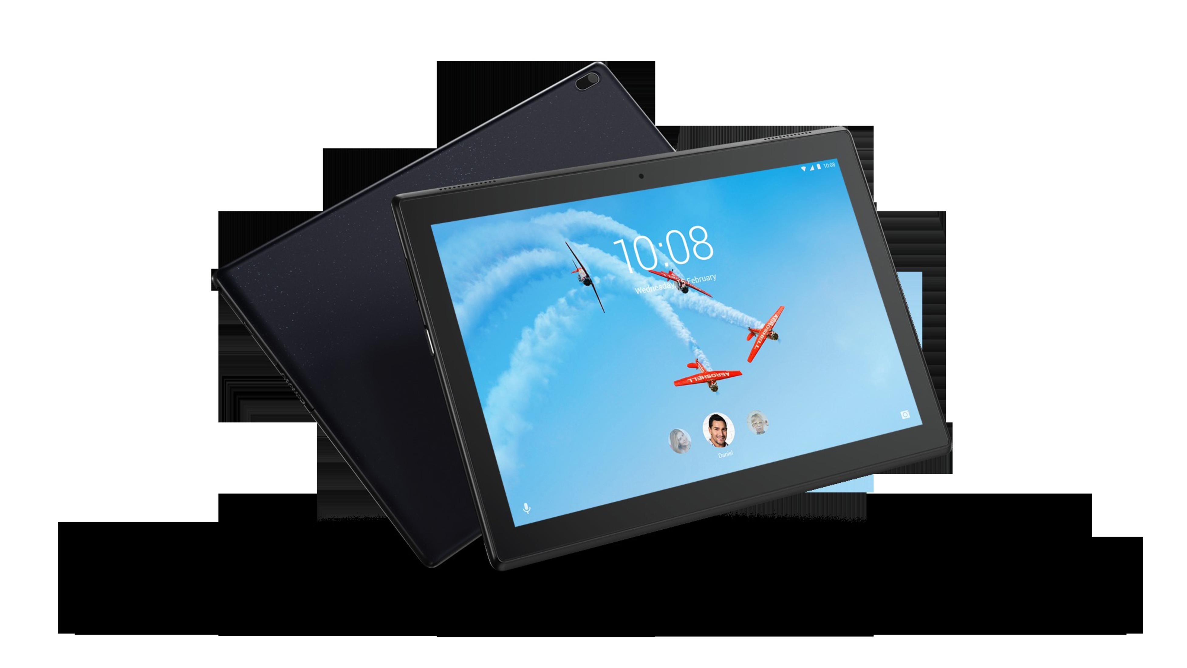 Ein schwarzes Tablet mit einem Bildschirm, der Flugzeuge am Himmel zeigt. Ein weiteres Tablet liegt daneben.