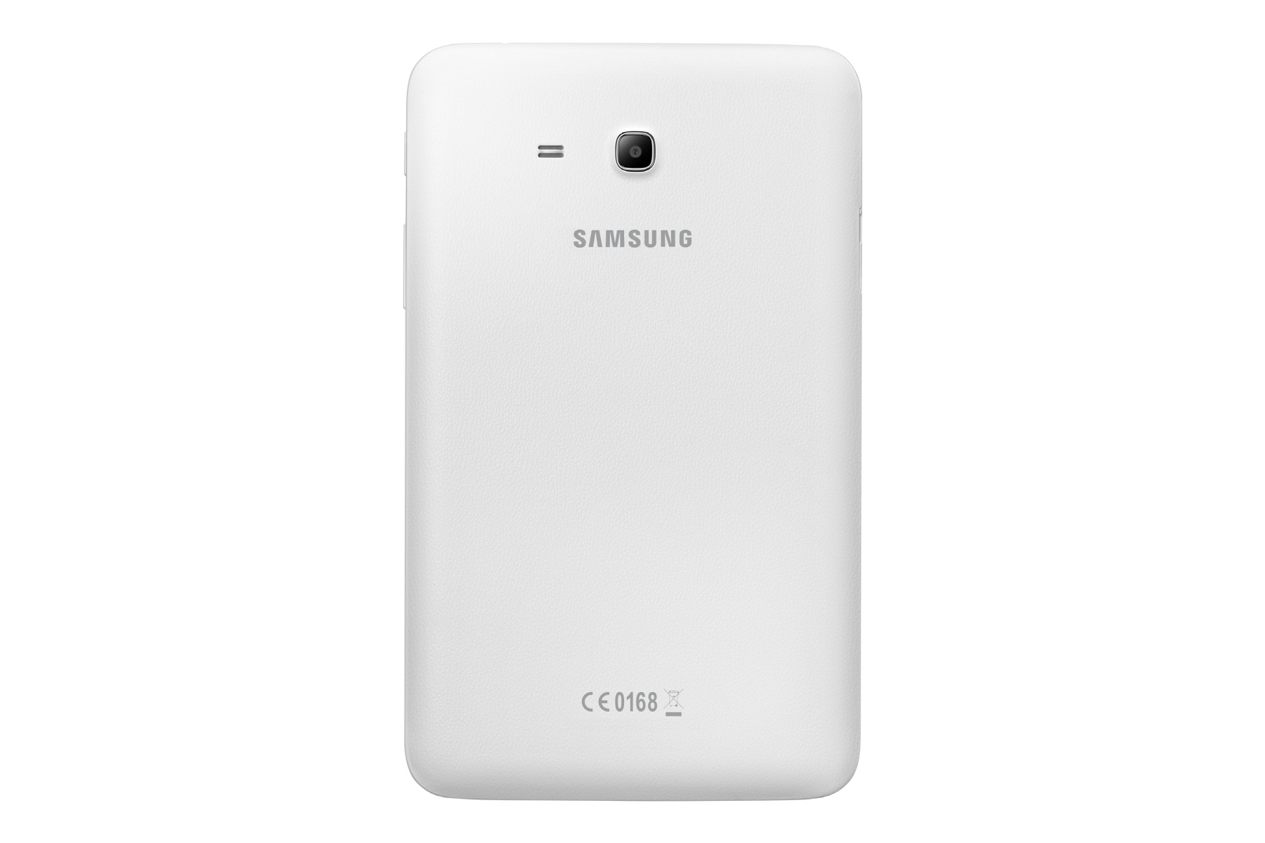 Rückseite eines weißen Samsung-Tablets. Kamera, Markenname und Modellinfo sichtbar.
