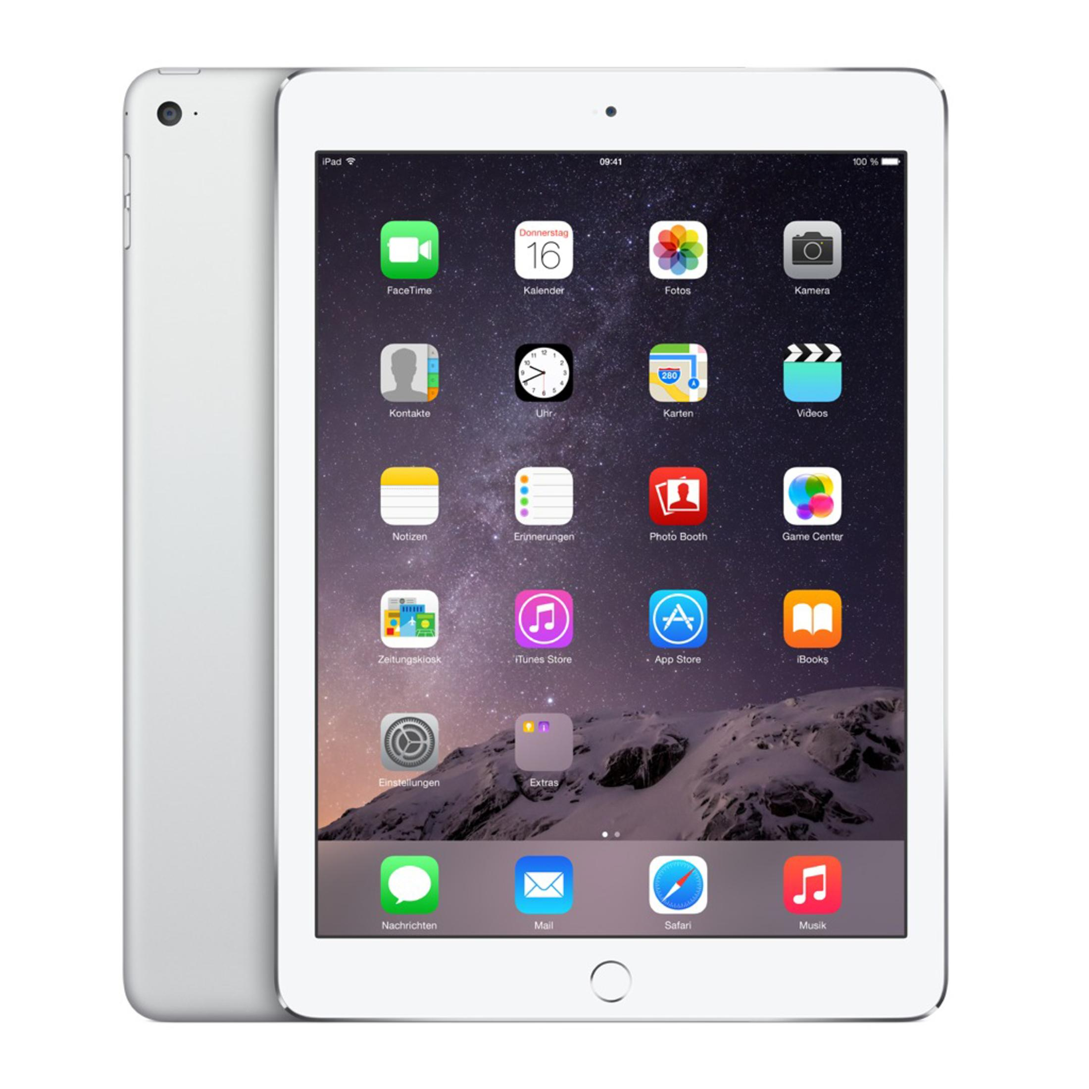 Weißes iPad. App-Symbole werden auf dem Bildschirm angezeigt. Ein weiteres iPad ist seitlich zu sehen.