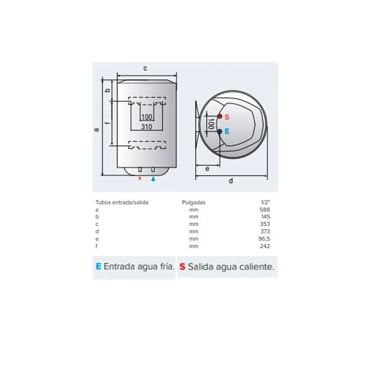 Dibujo técnico de un calentador de agua.