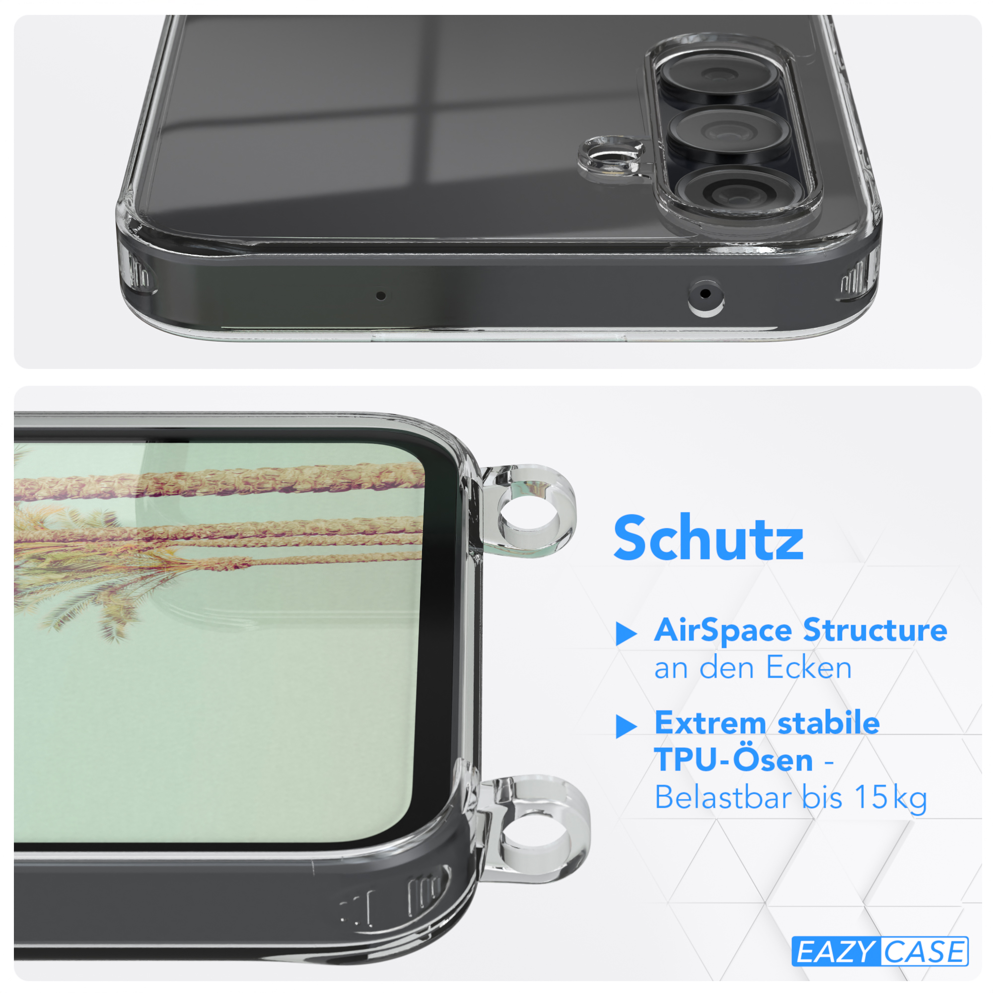 Nahaufnahme einer Handyhülle mit Text und Handysilhouette.