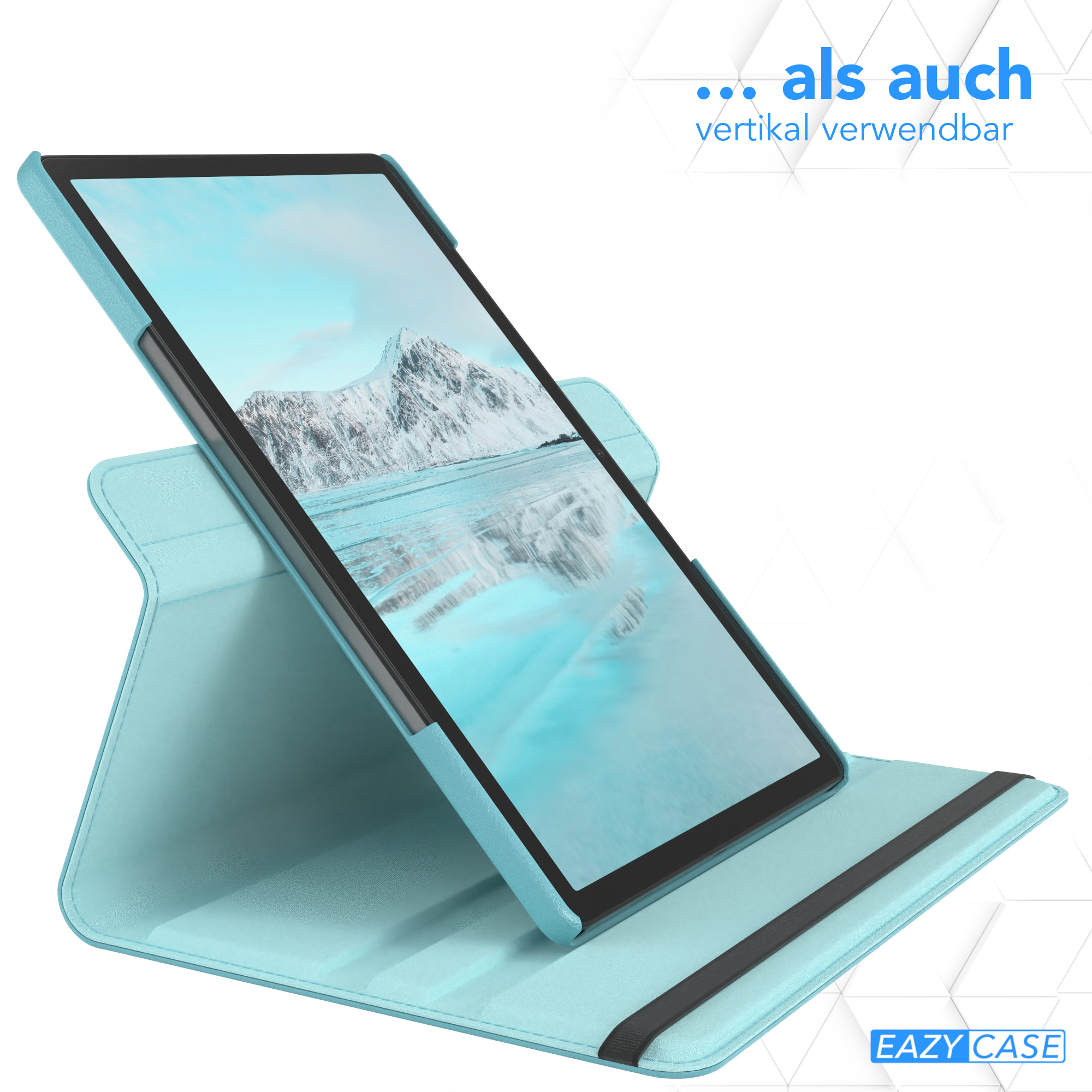Tablet in teal Schutzhülle, für die Anzeige abgewinkelt.