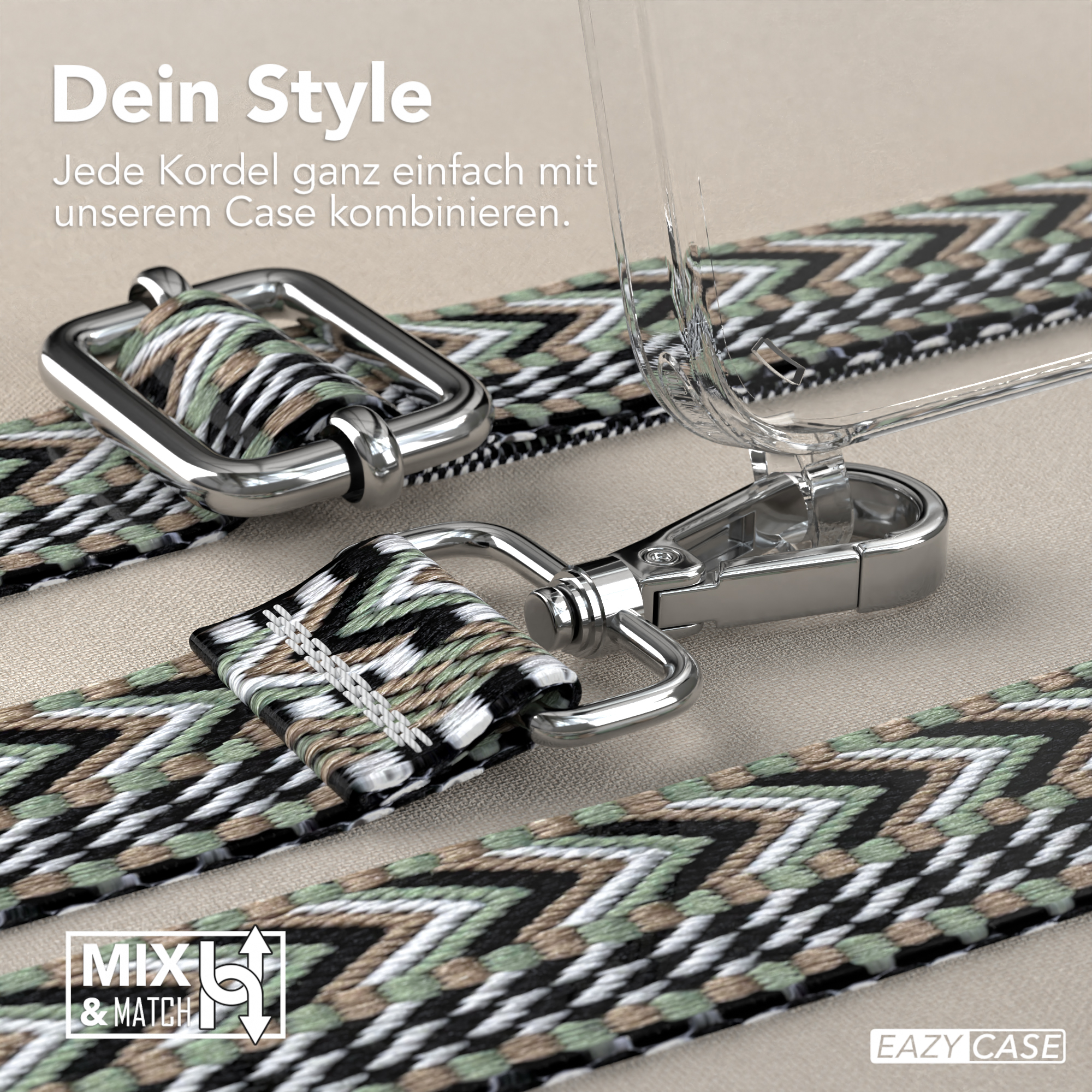 Nahaufnahme eines Gurtes mit Metallschnallen. Text: Dein Style.