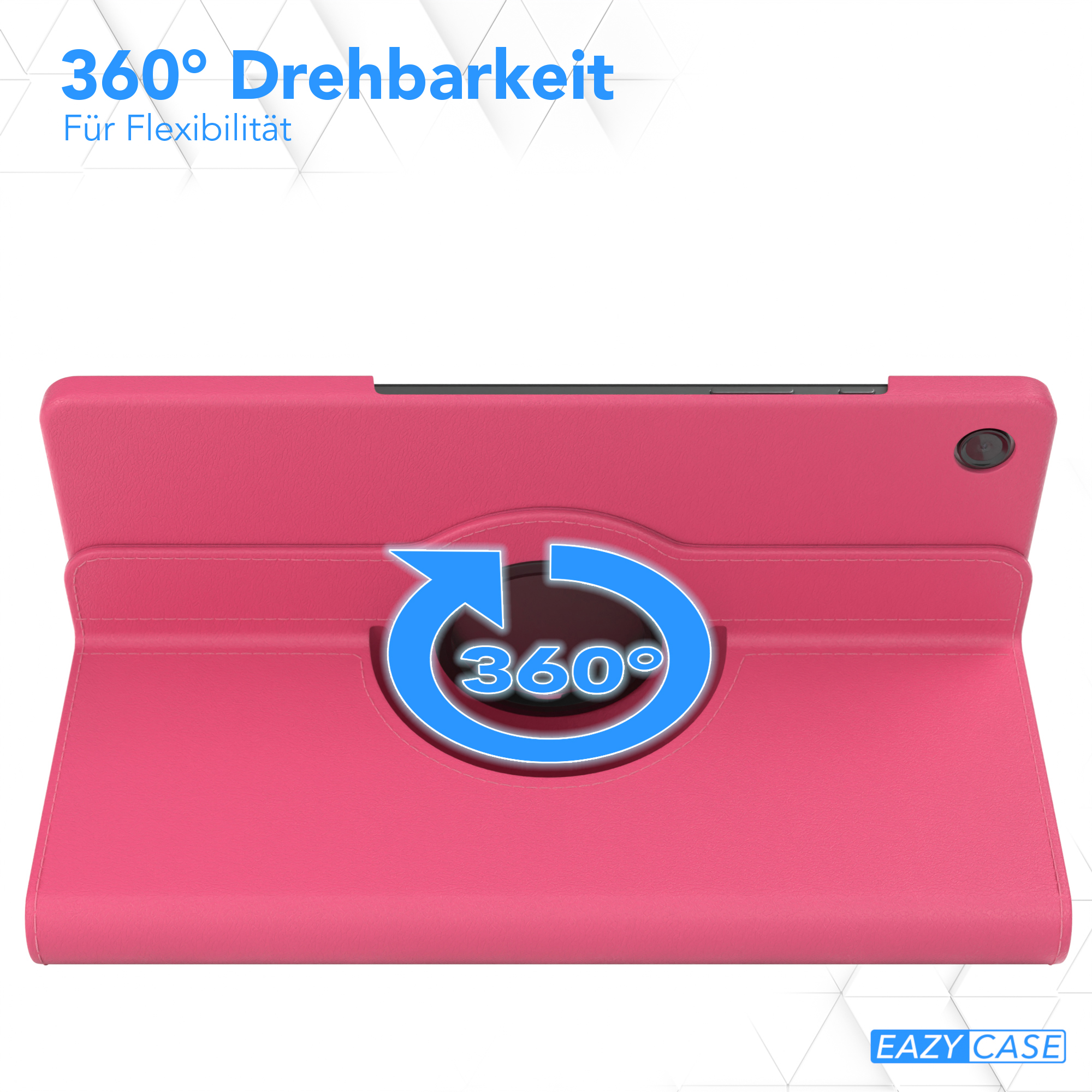 Rosa Tablet-Hülle mit 360-Grad-Drehfunktion, mit dem Text 360° Drehbarkeit.