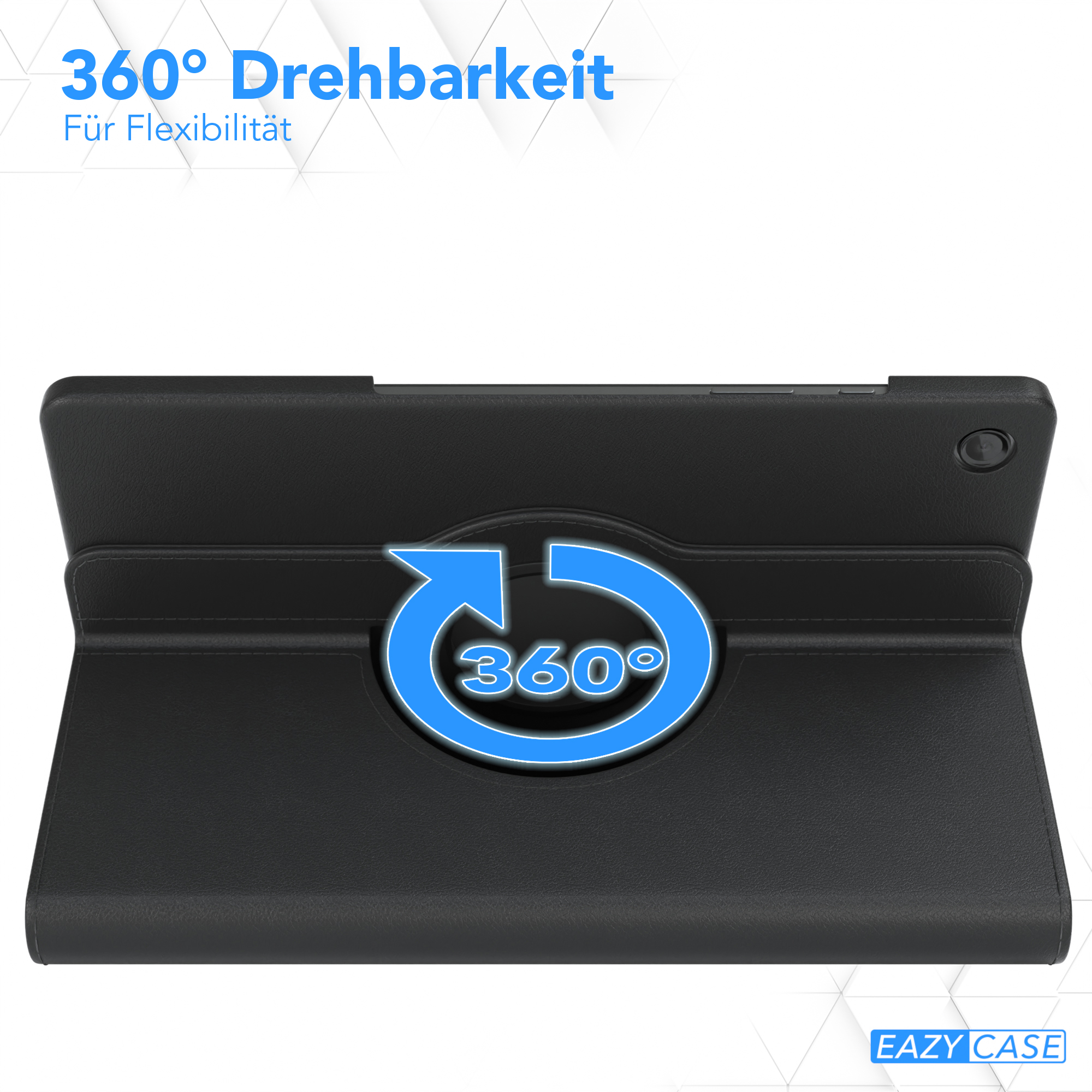 Schwarze Tablet-Hülle, 360-Grad-Drehfunktion.