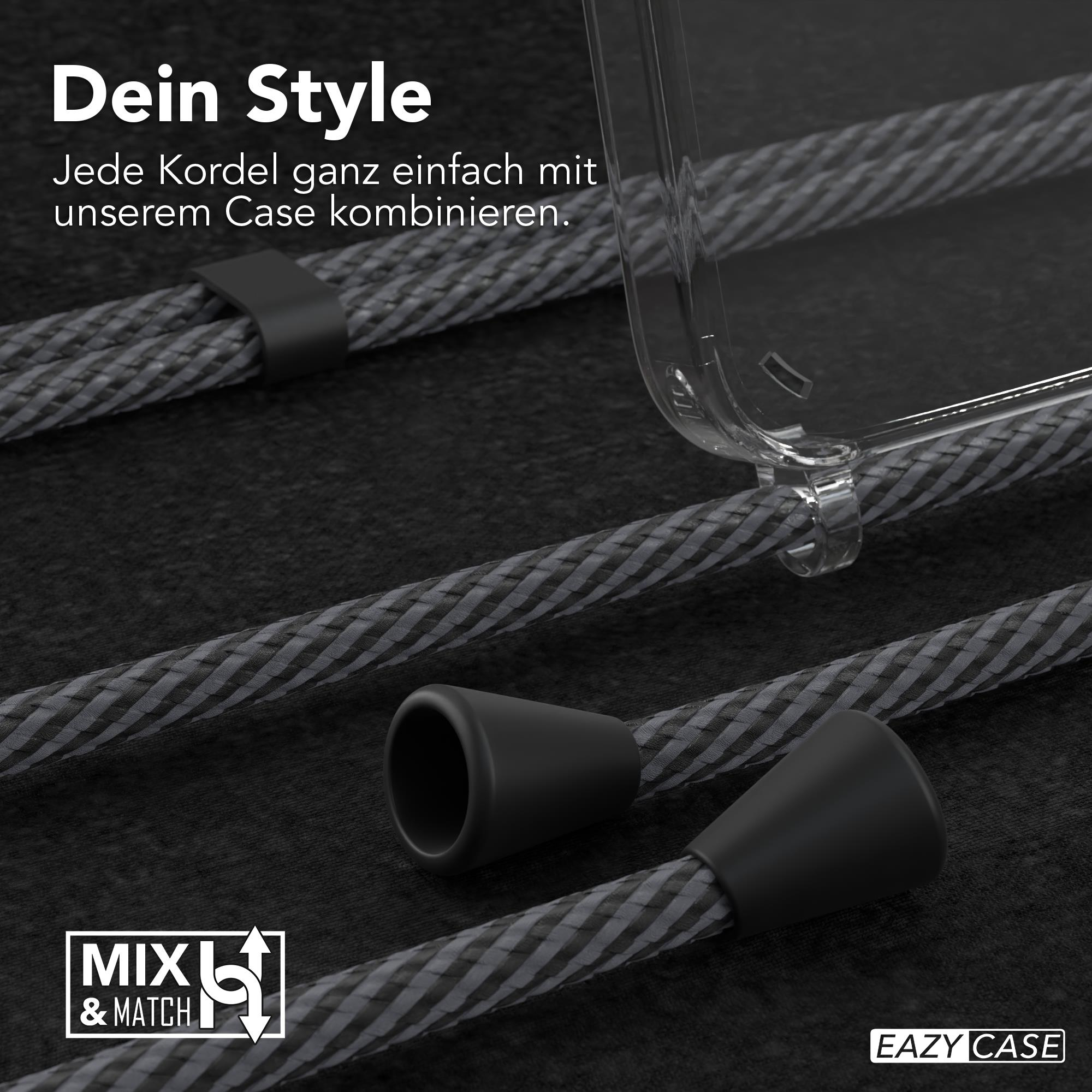 Graue und schwarze Handyhüllen-Kordeln. Das Bild hat einen Text: Dein Style. Und Text: Jede Kordel ganz einfach mit unserem Case kombinieren.