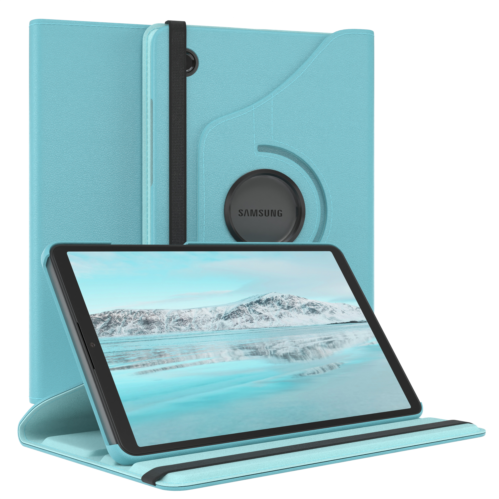 Ein blaues Samsung-Tablet in einem geöffneten Case.