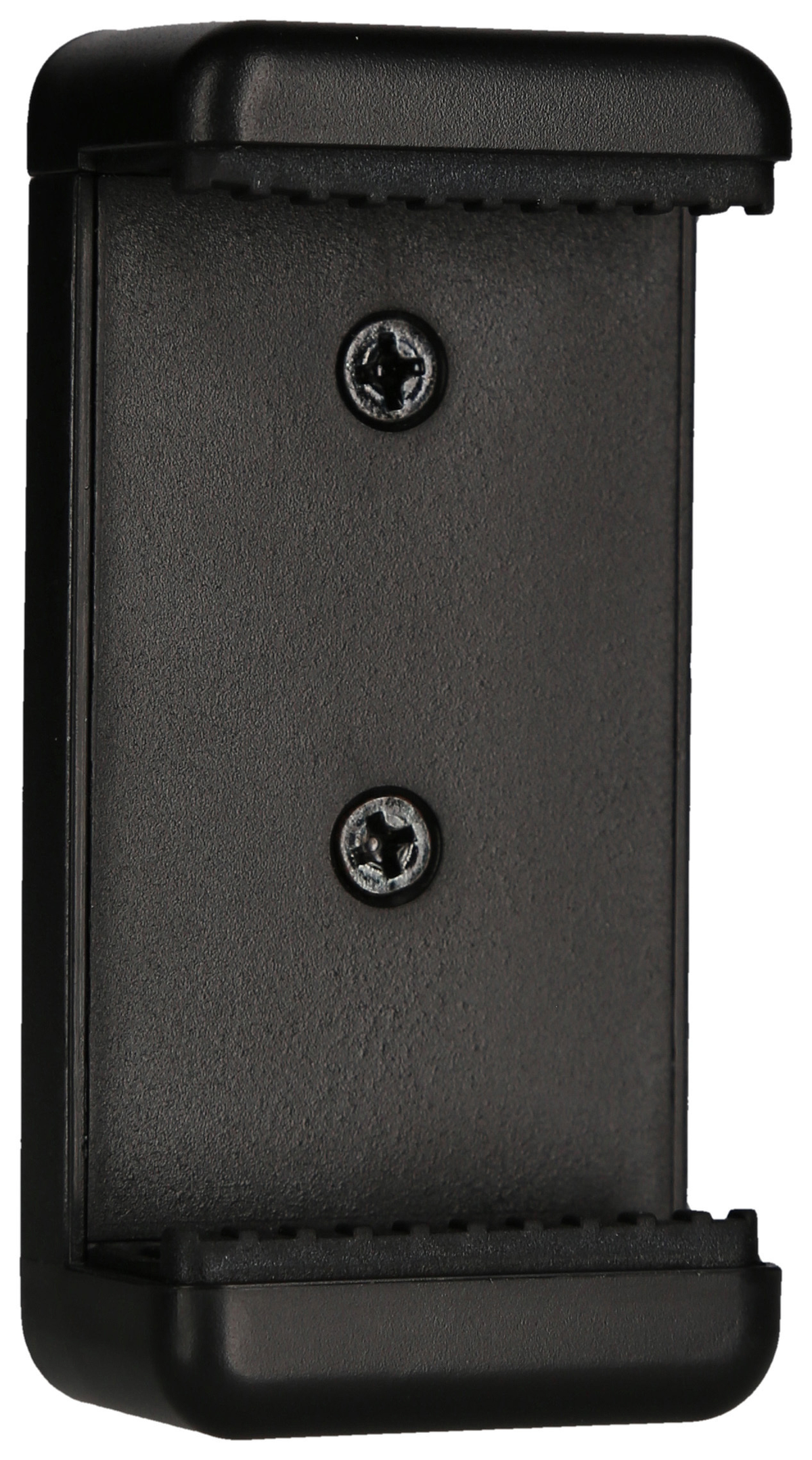 Czarny uchwyt na telefon z dwiema śrubami.