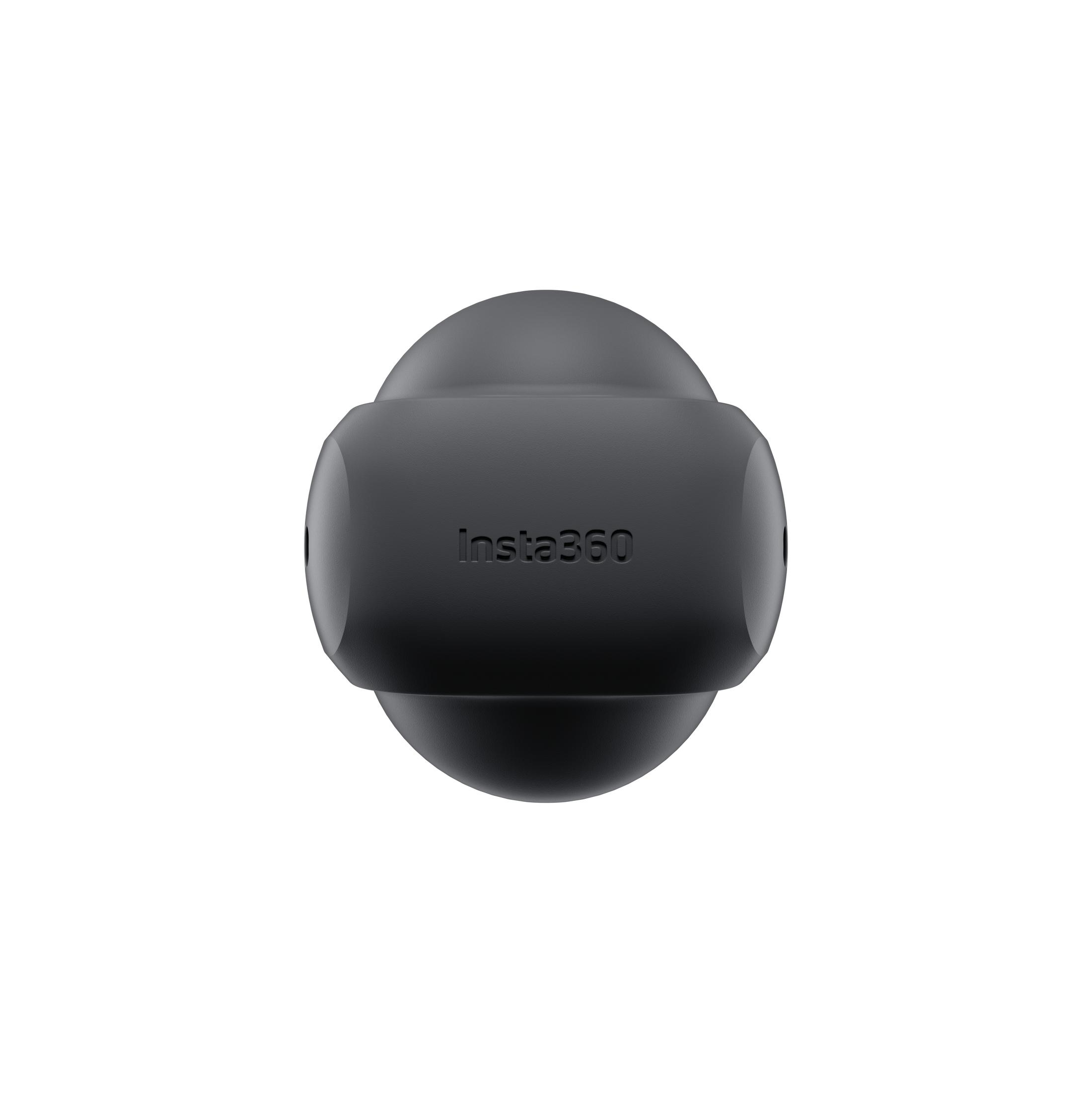 Czarna kamera Insta360. Ma zaokrąglony kształt z widocznym logo Insta360.