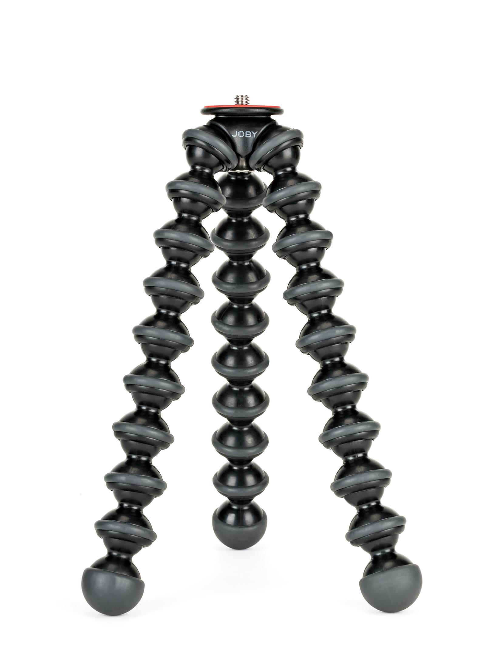 Treppiede nero con gambe flessibili, realizzato con giunti a forma di sfera.