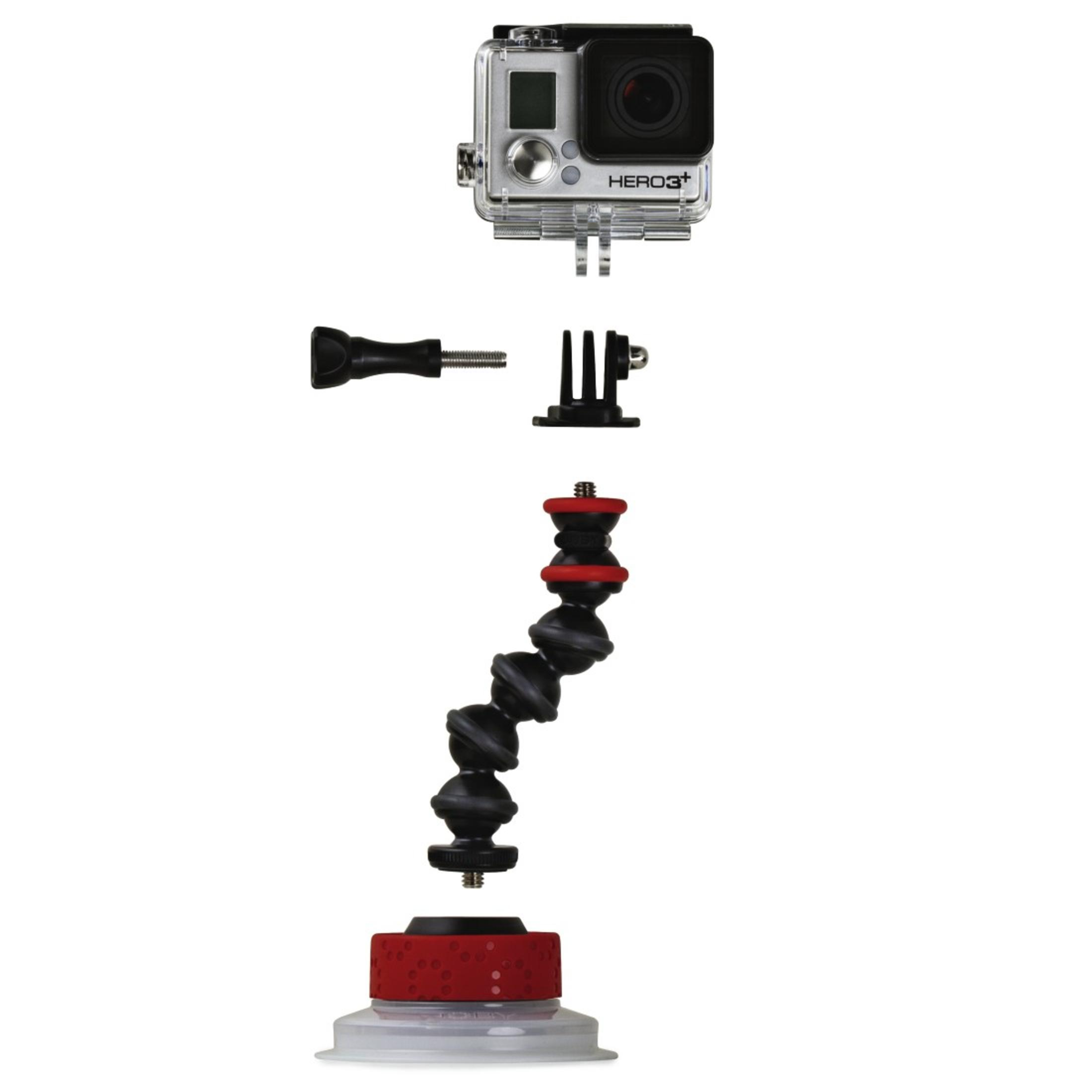 Fotocamera GoPro Hero3+ e accessori: supporto, vite, treppiede e ventosa.